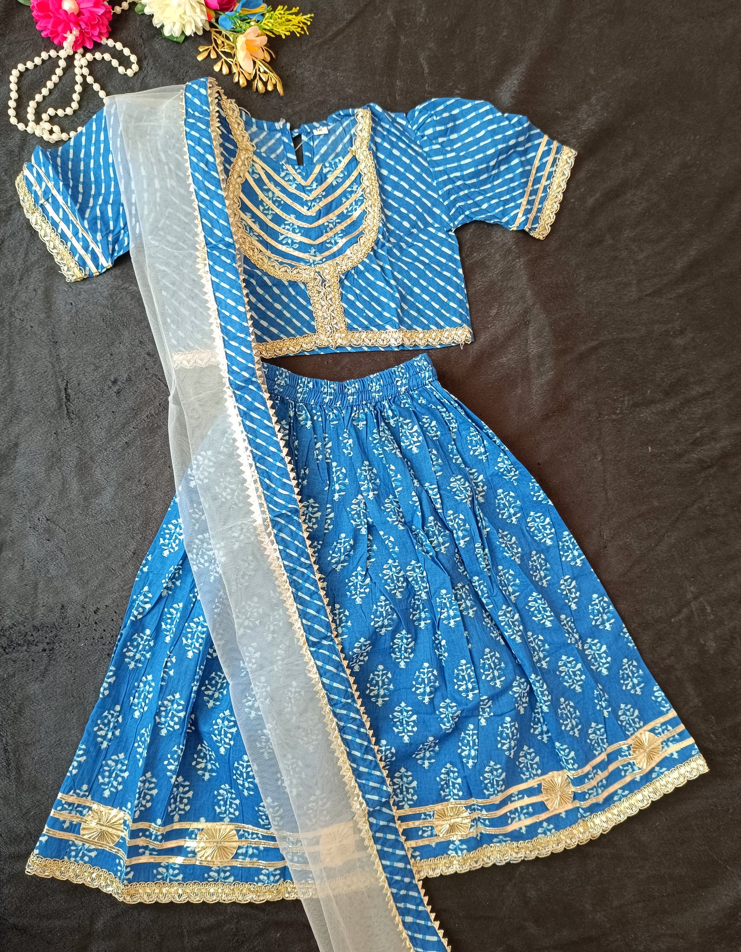 Block Print Blue Colour Lehenga Choli