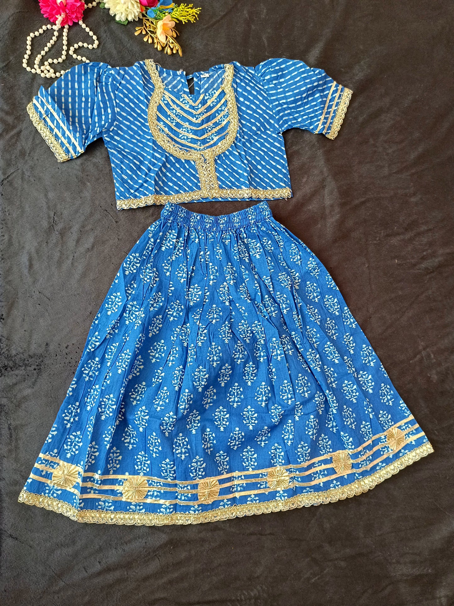 Block Print Blue Colour Lehenga Choli