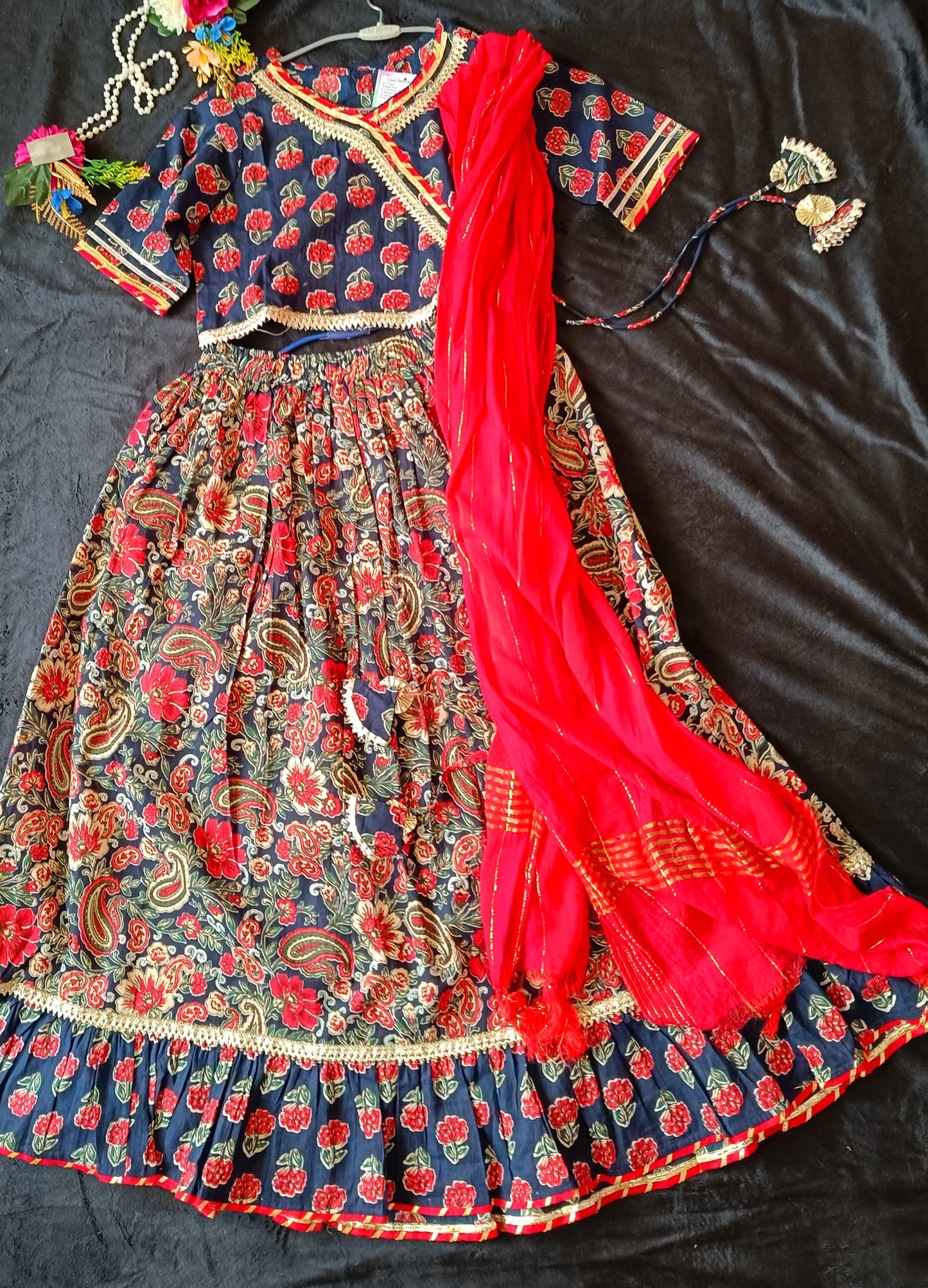 Block Print Navy Blue Coloured Lehnga Choli