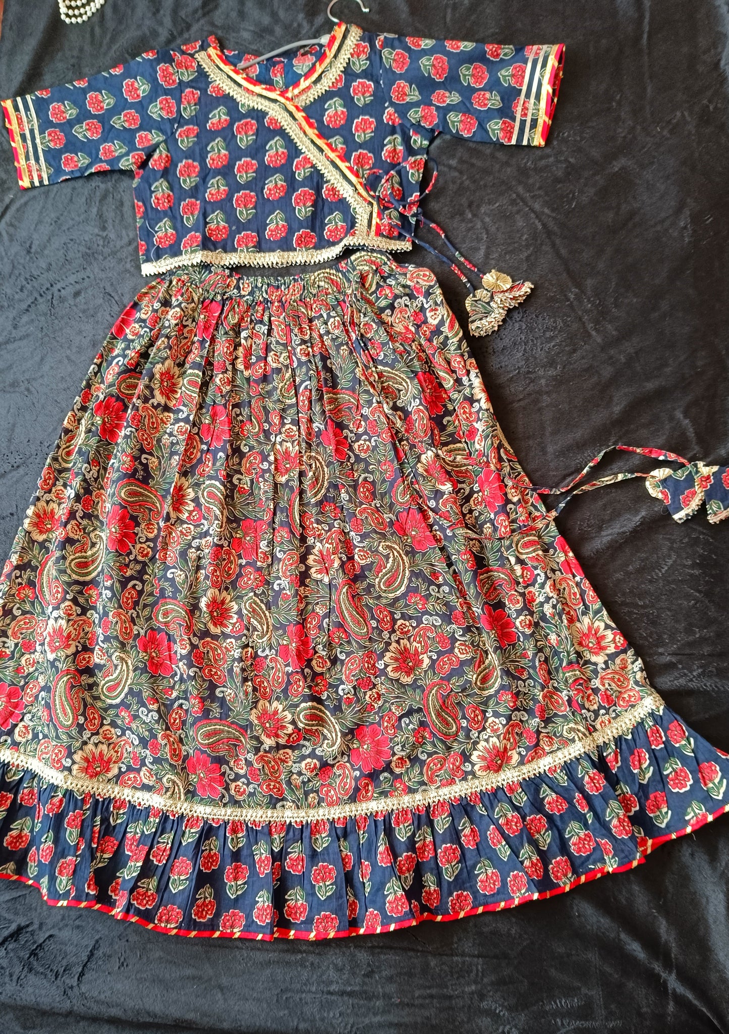 Block Print Navy Blue Coloured Lehnga Choli
