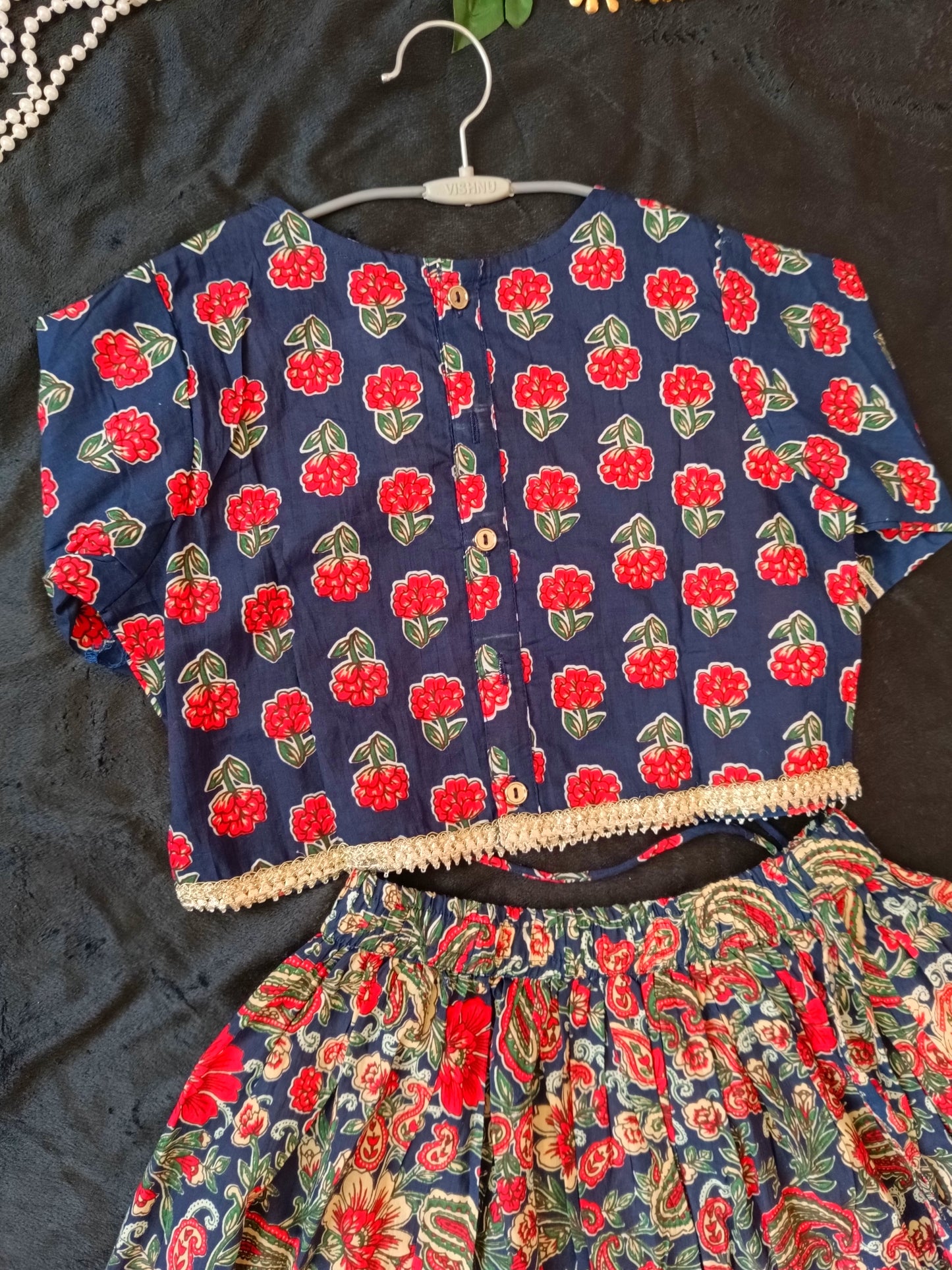 Block Print Navy Blue Coloured Lehnga Choli