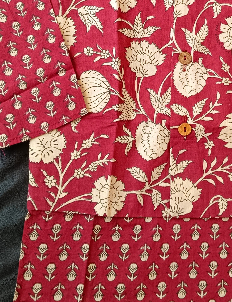 Mehroon Genda fool Jacket with Kurta -Pyjama