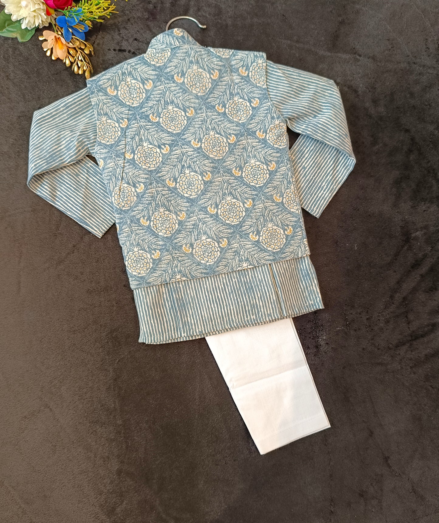 Pastel Genda phool Jacket with Kurta -Pyjama