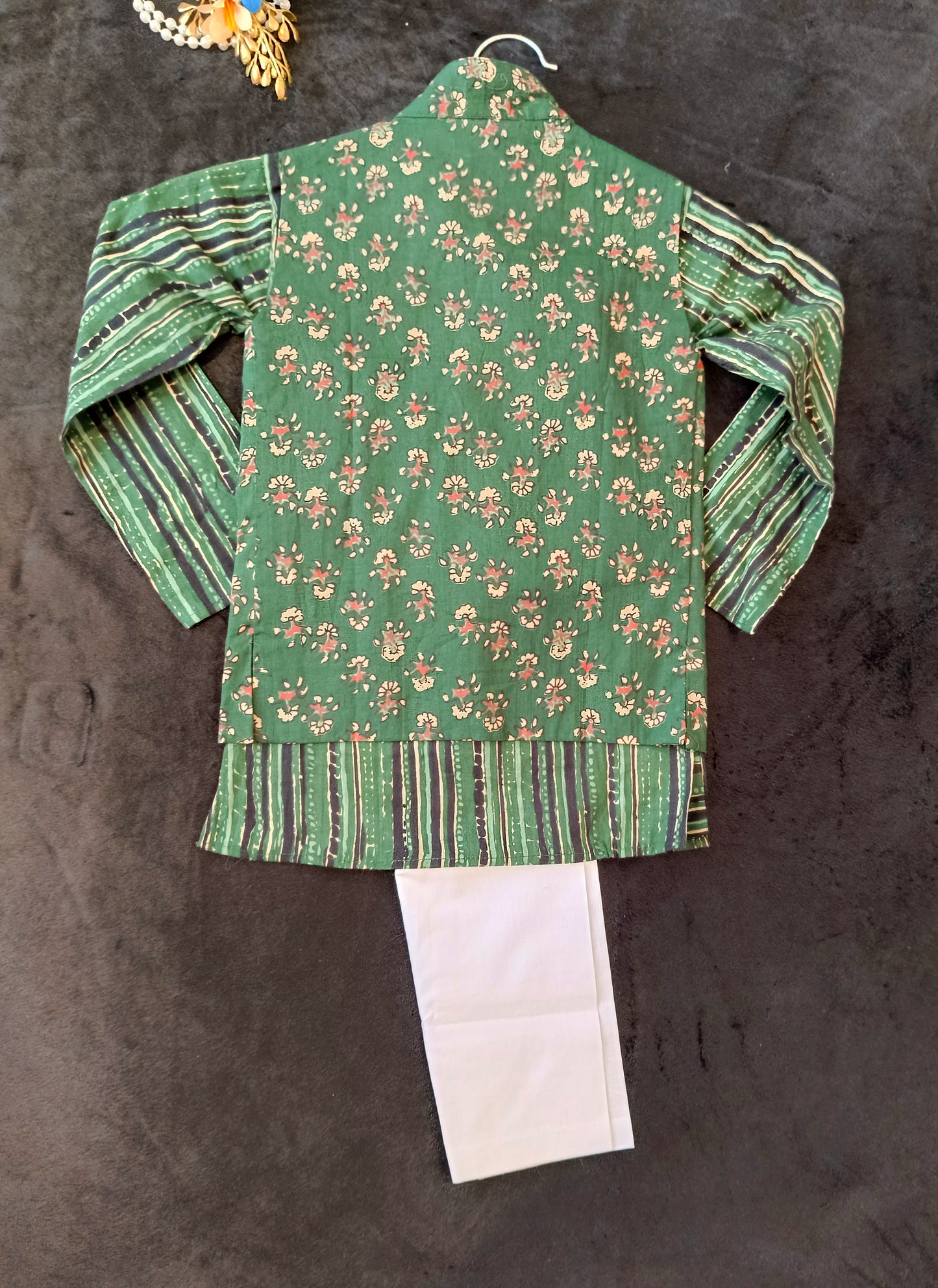 Dark Henna Green print Jacket with Kurta -Pyjama