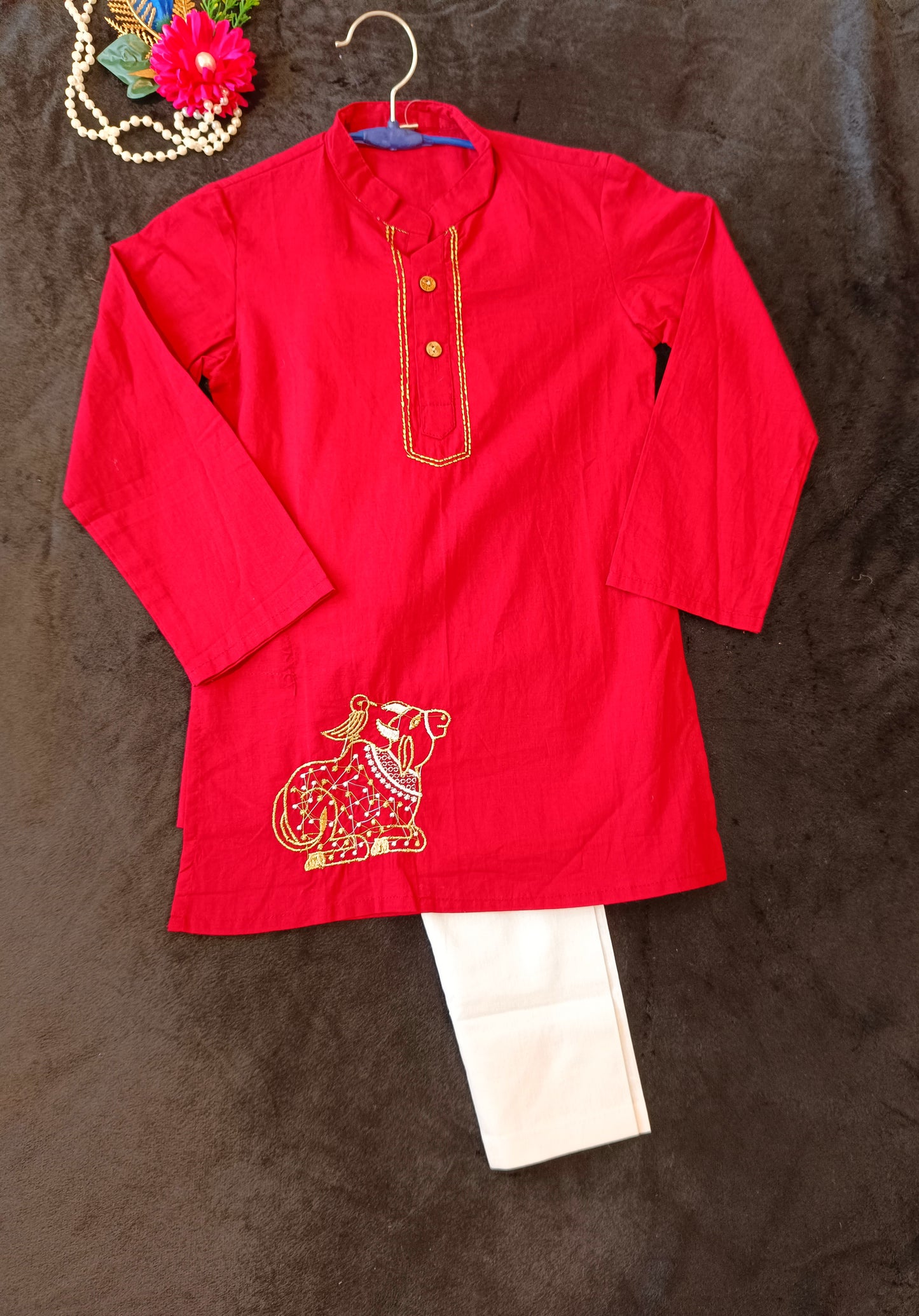 Maroon Nandi embroided Kurta- Payjama