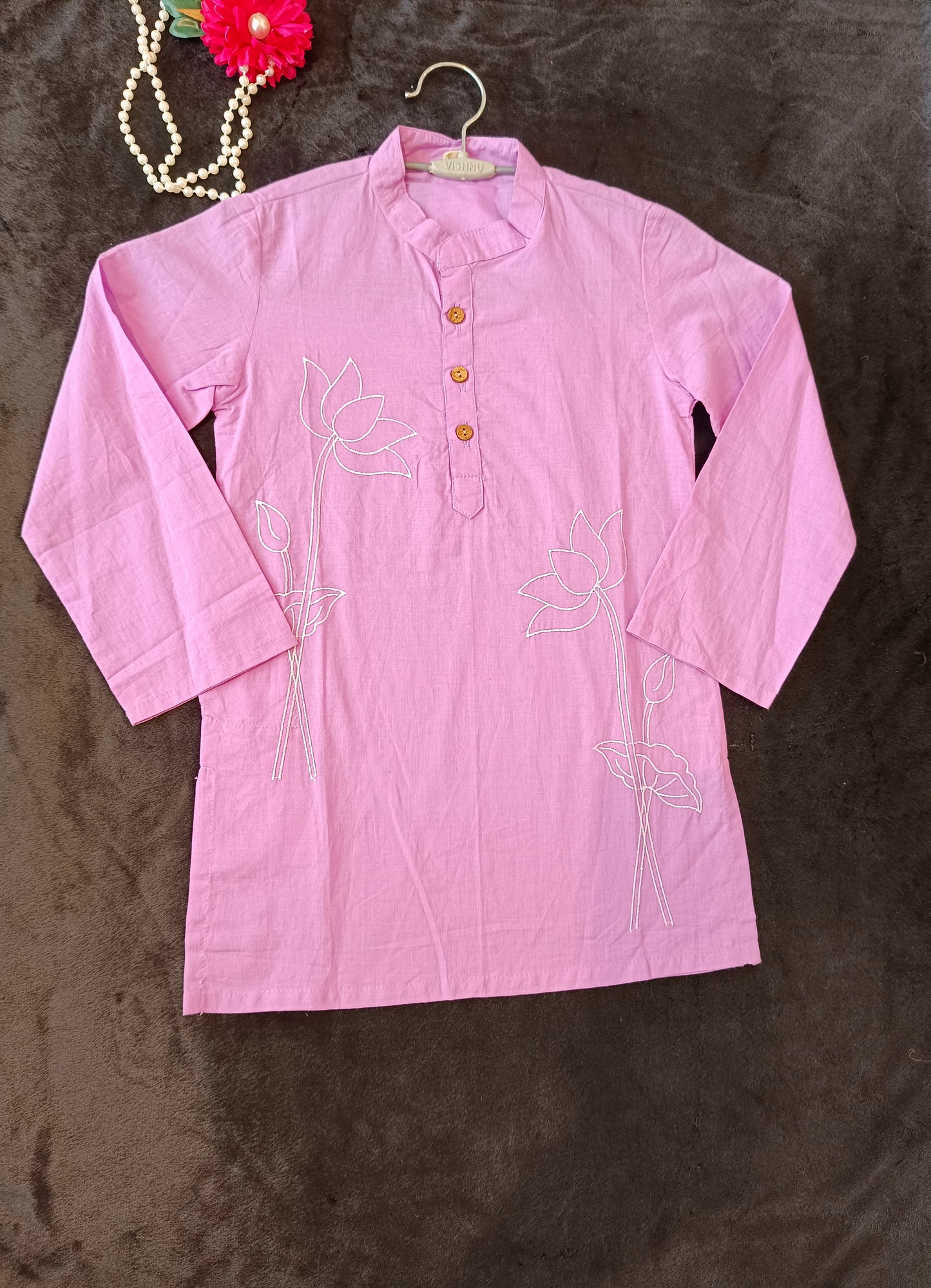 Lavender Lotus embroided Kurta -Pyjama