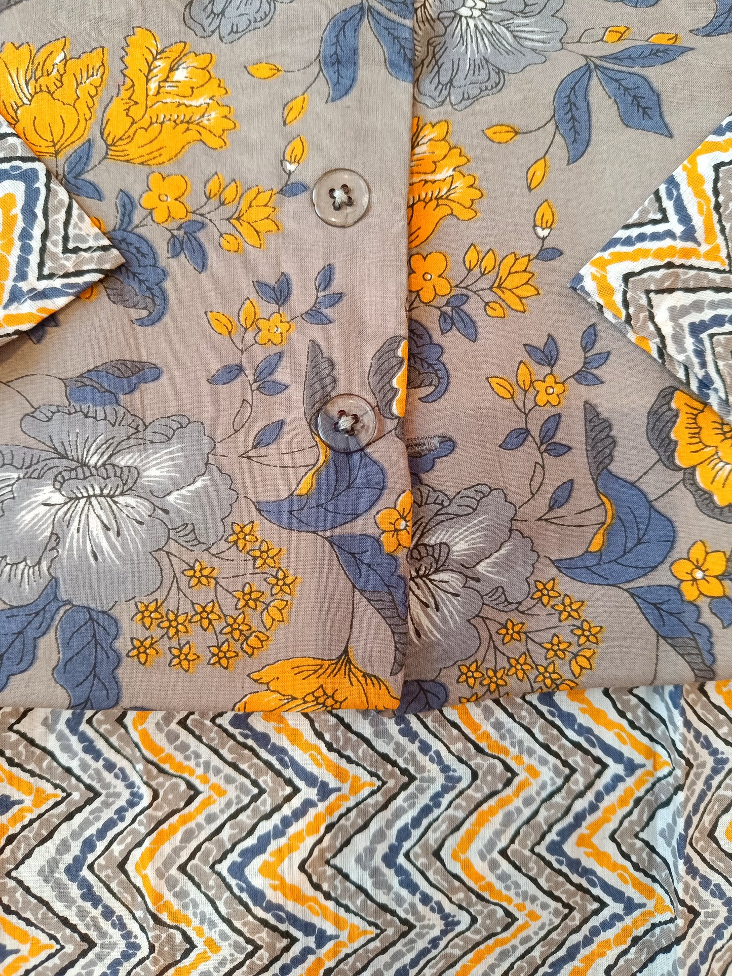 Grey/Yellow Fool -Patti print Jacket with Kurta -Pyjama