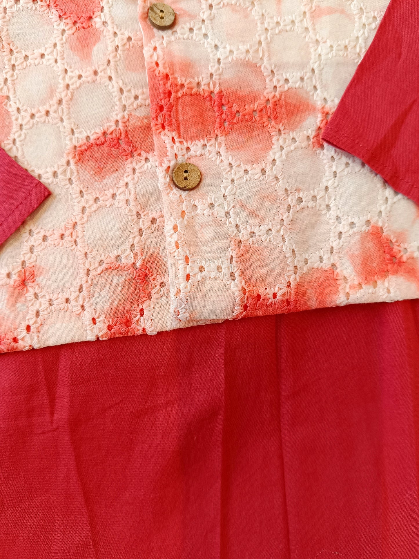 Schiffli Peach-Rust Jacket with Kurta -Pyjama