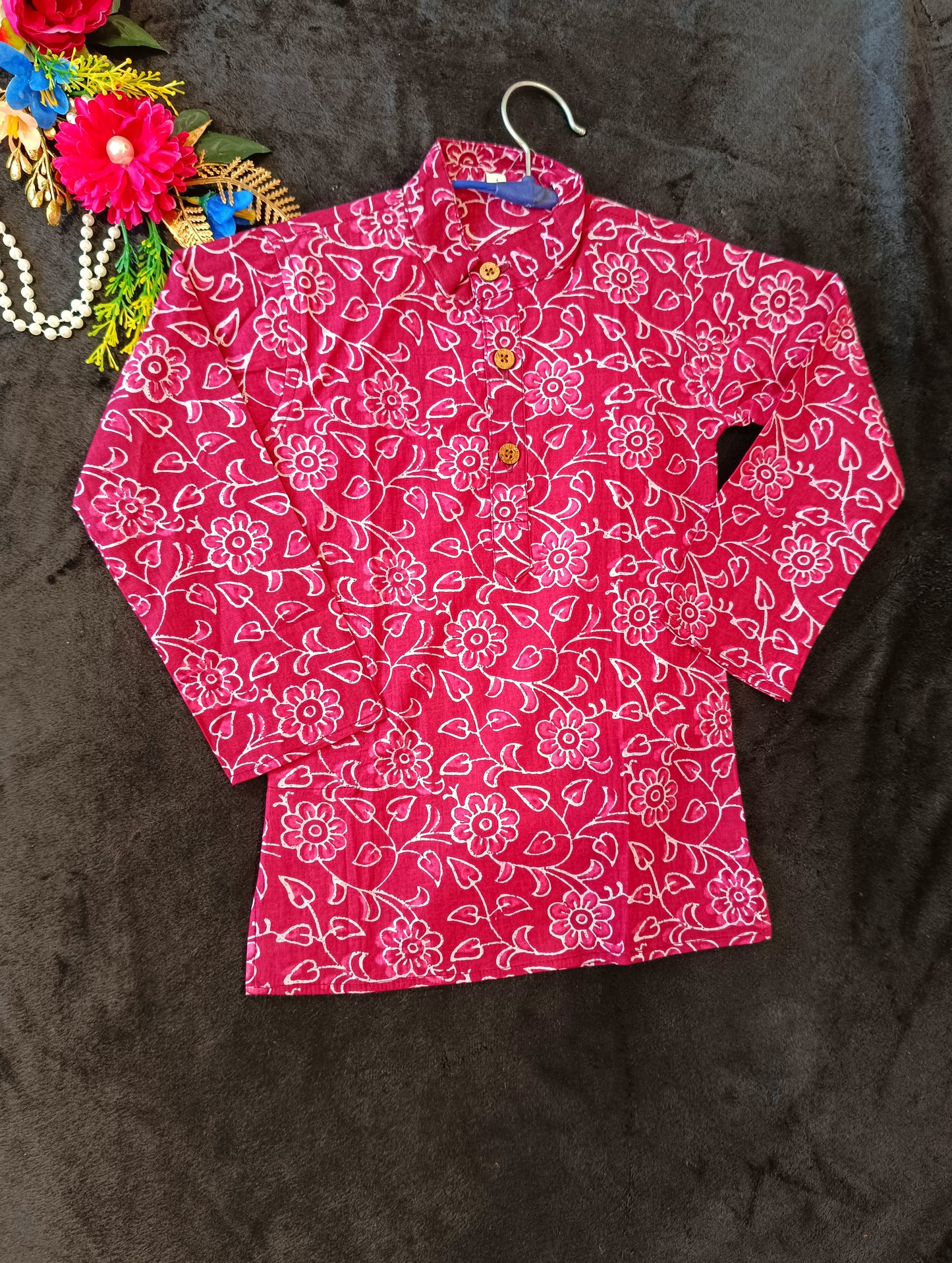 Dark Pink discharge printed Kurta -Pyjama