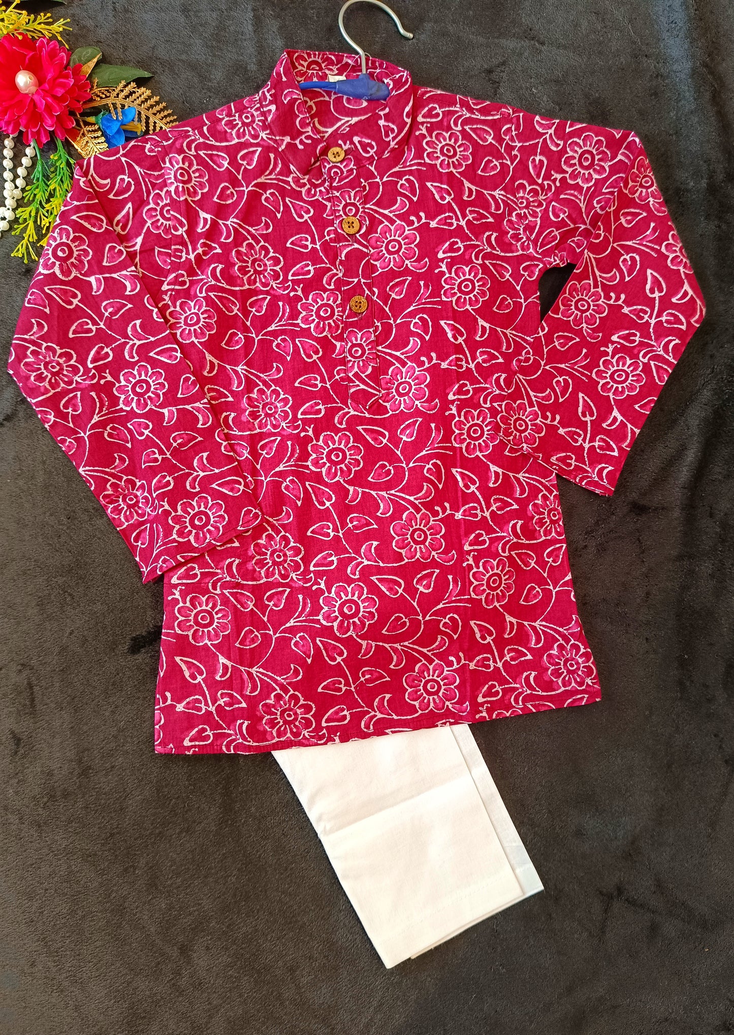 Dark Pink discharge printed Kurta -Pyjama