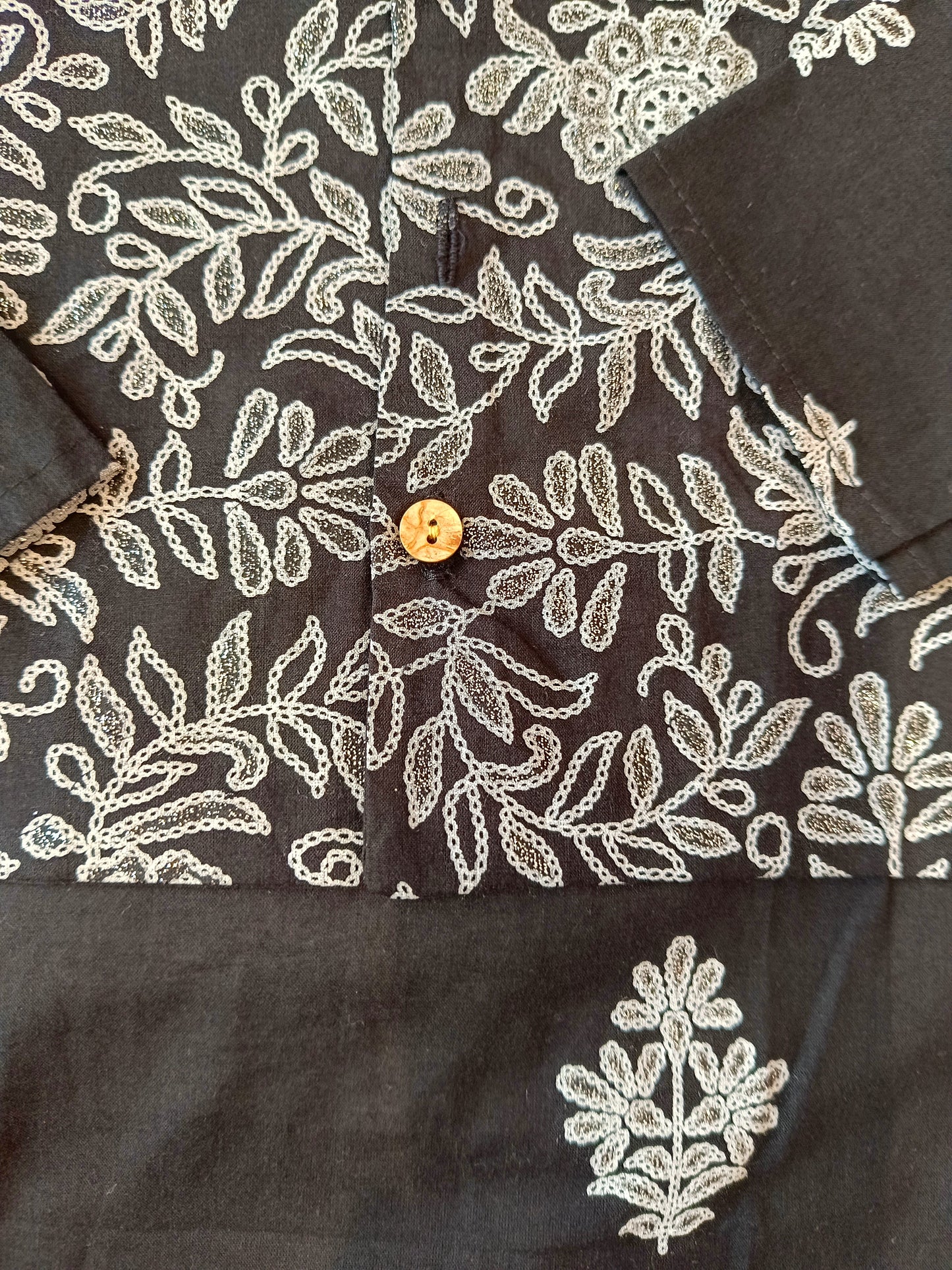 Black Khadi Print Jacket with Kurta -Pyjama