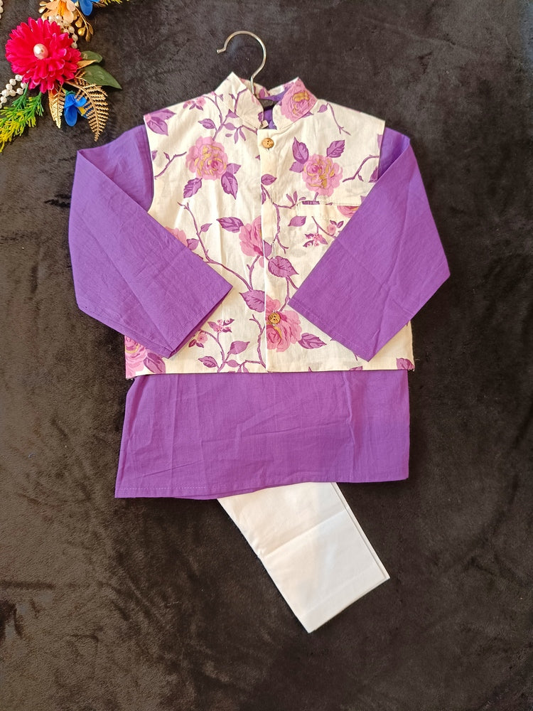 Lavender rose print kurta Pyjama with jacket