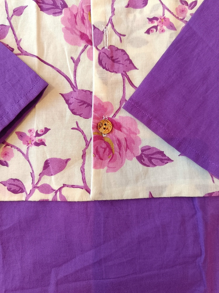 Lavender rose print kurta Pyjama with jacket