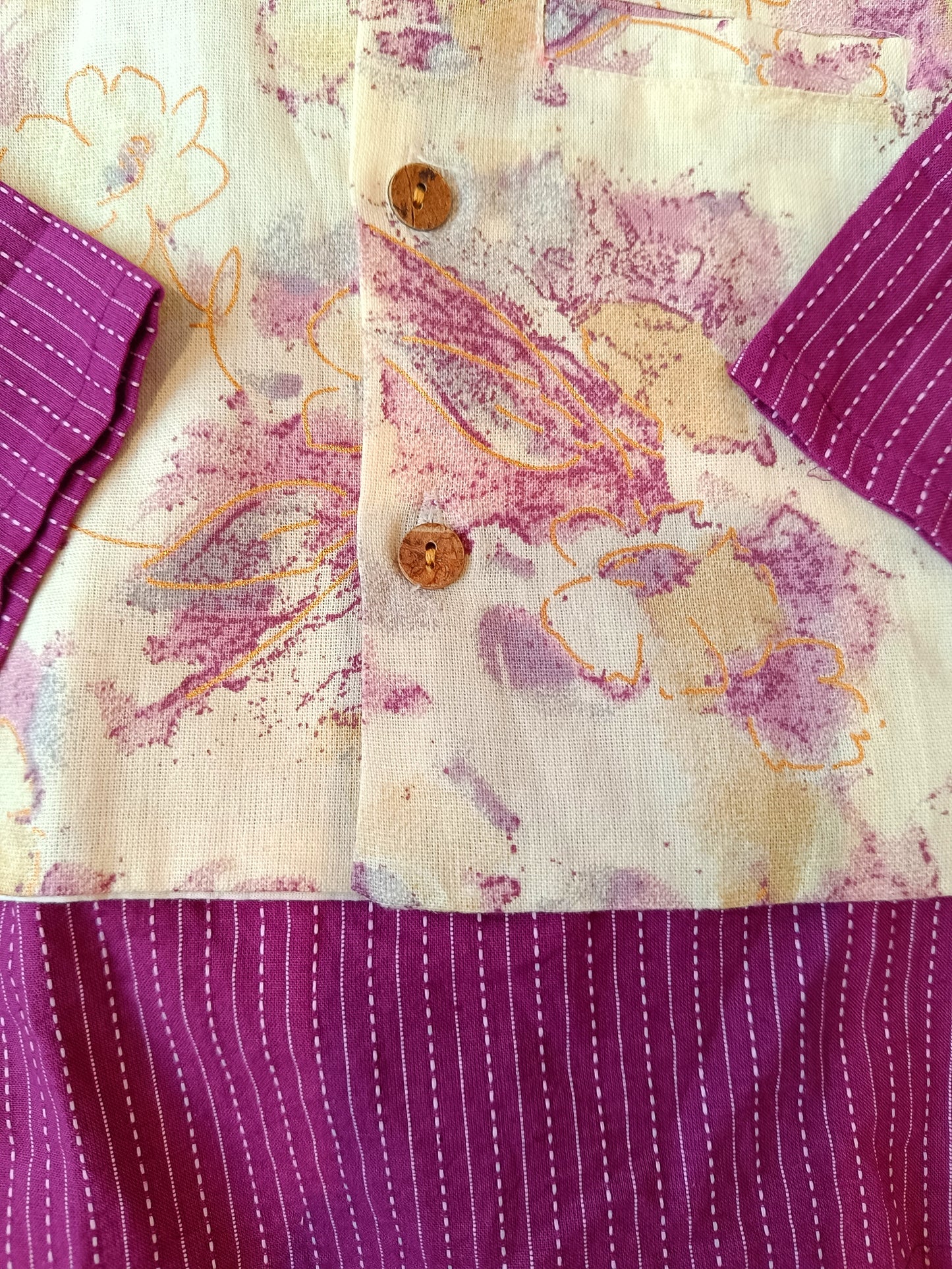 Abstract cream/Purple print Jacket with Kurta -Pyjama