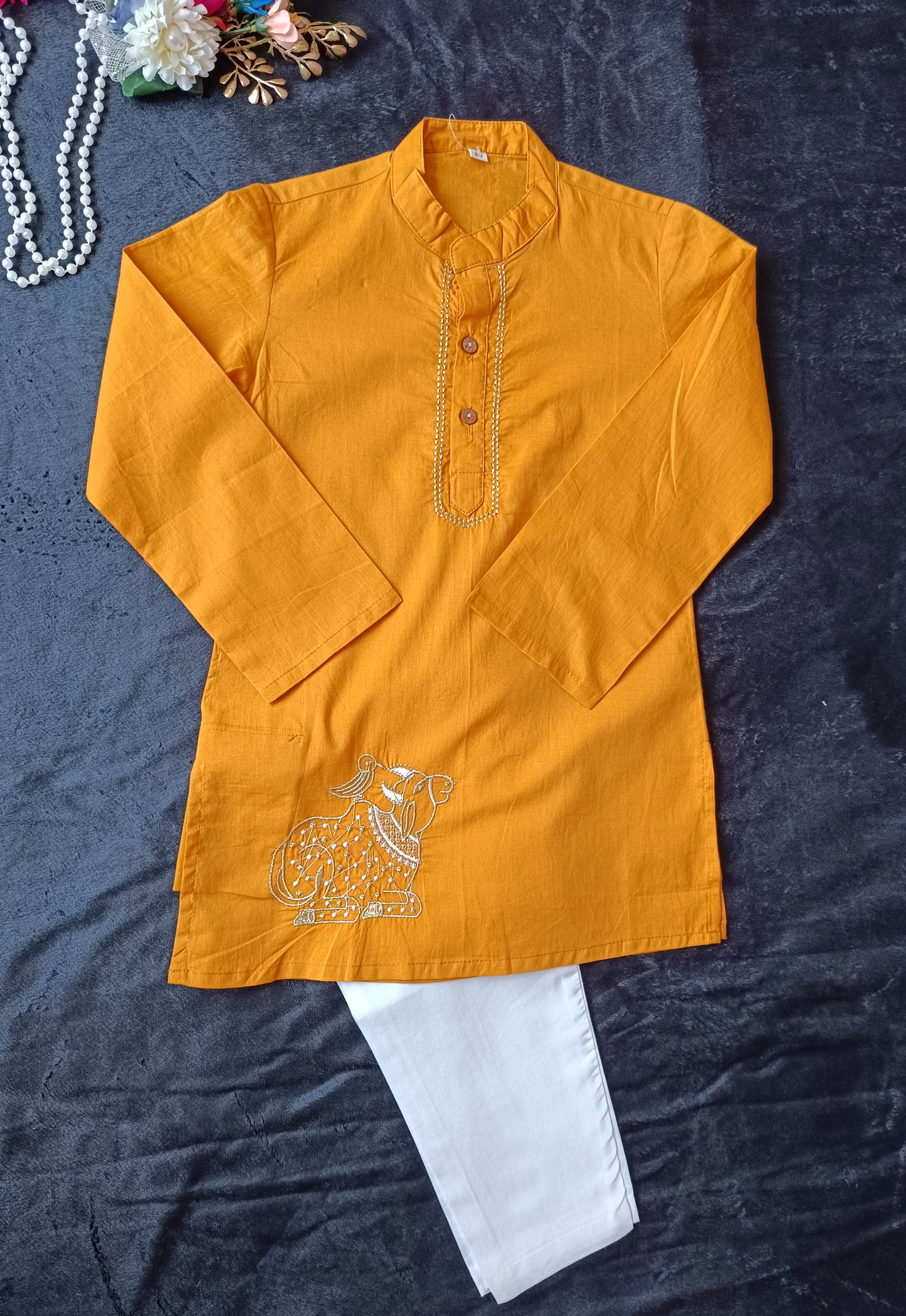 Mustard Nandi embroided Kurta- Payjama