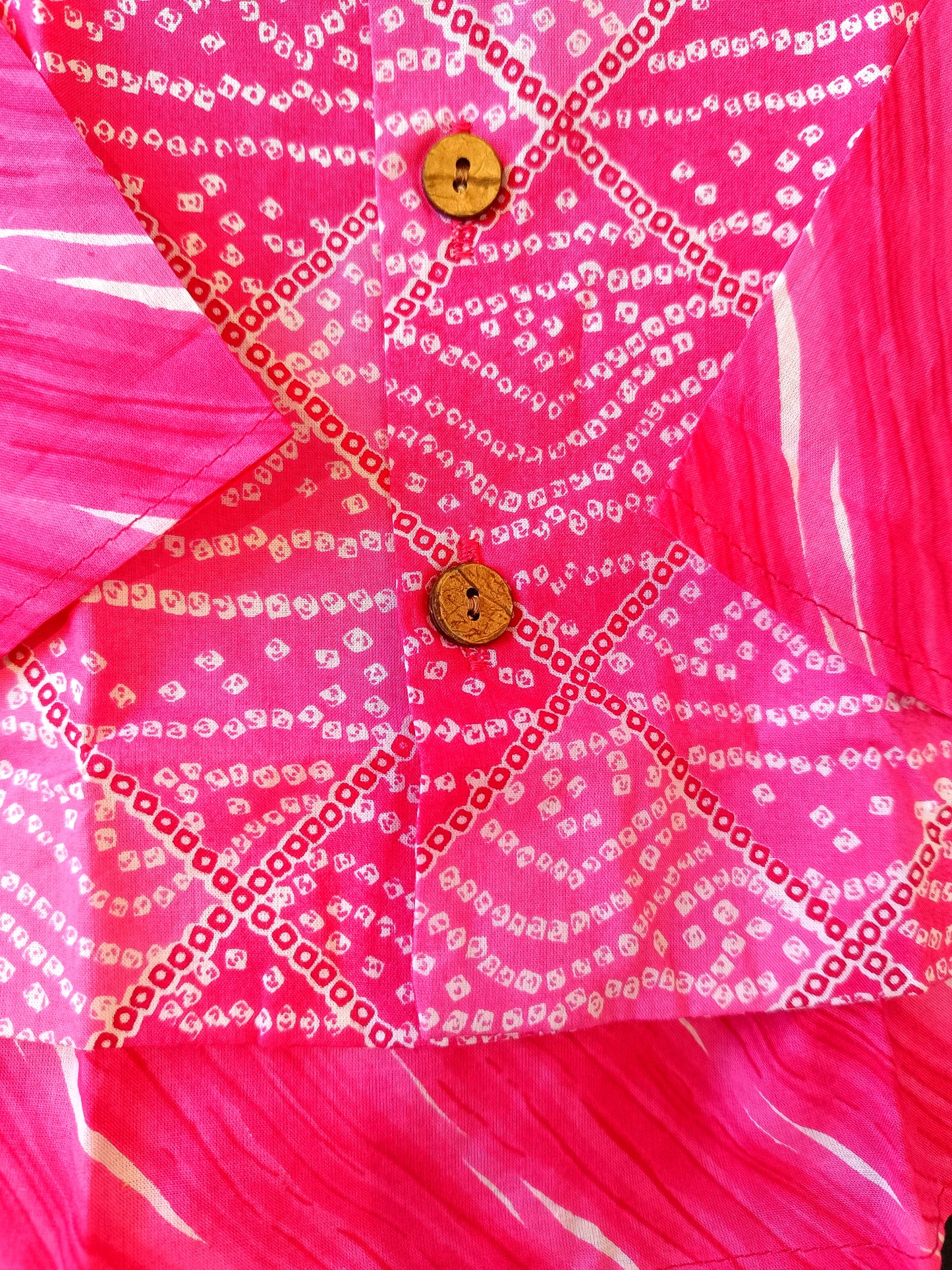 Fuchsia Pink Bandhej Kurta and Jacket with Pyjama (Tie and Dye)