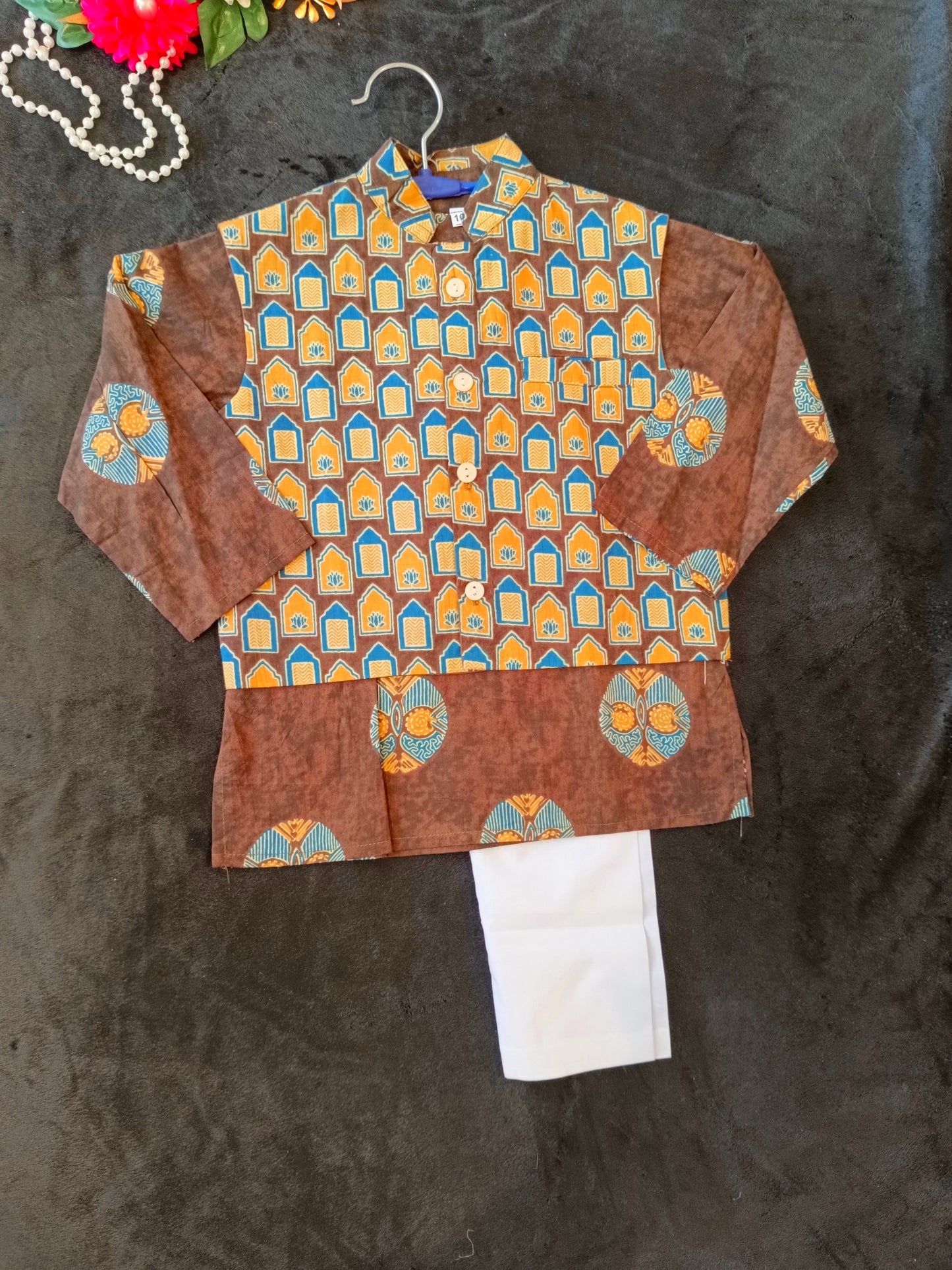 Brown Ajrakh Jacket with Kurta -Pyjama