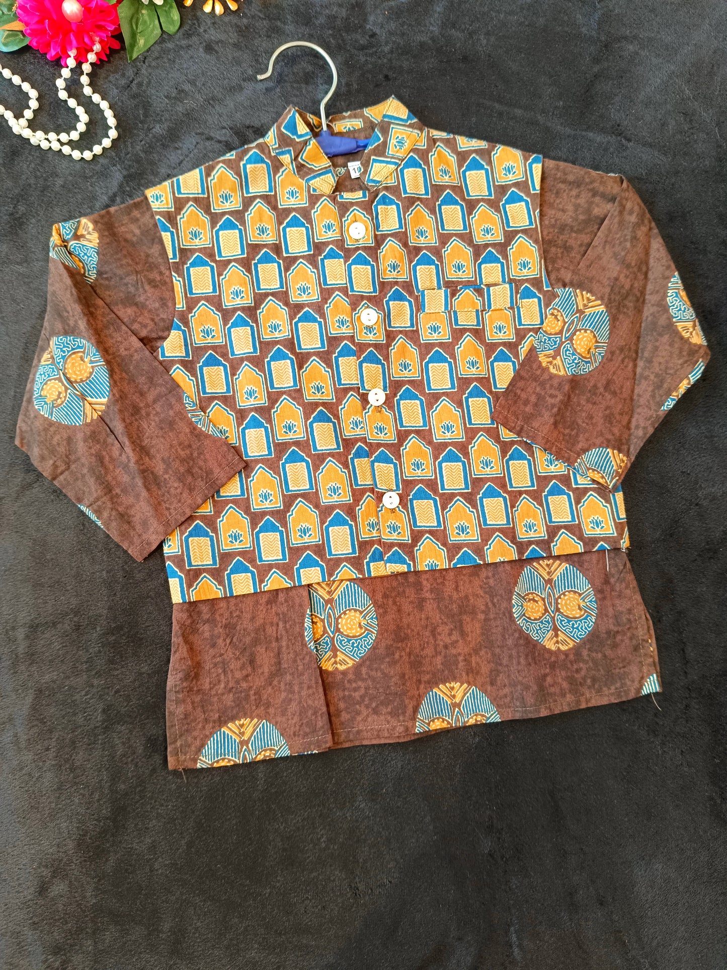 Brown Ajrakh Jacket with Kurta -Pyjama