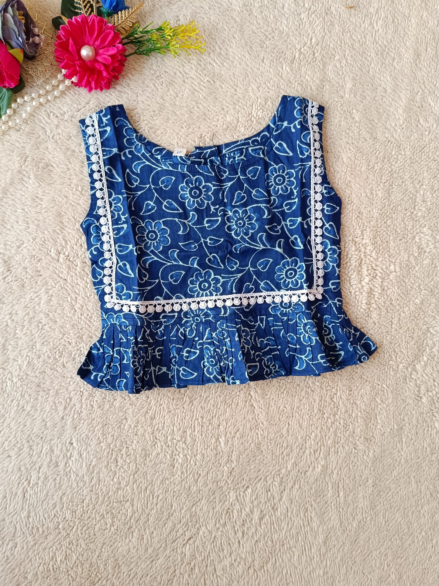 Indigo Blue Discharge printed Girls Co-ord Set