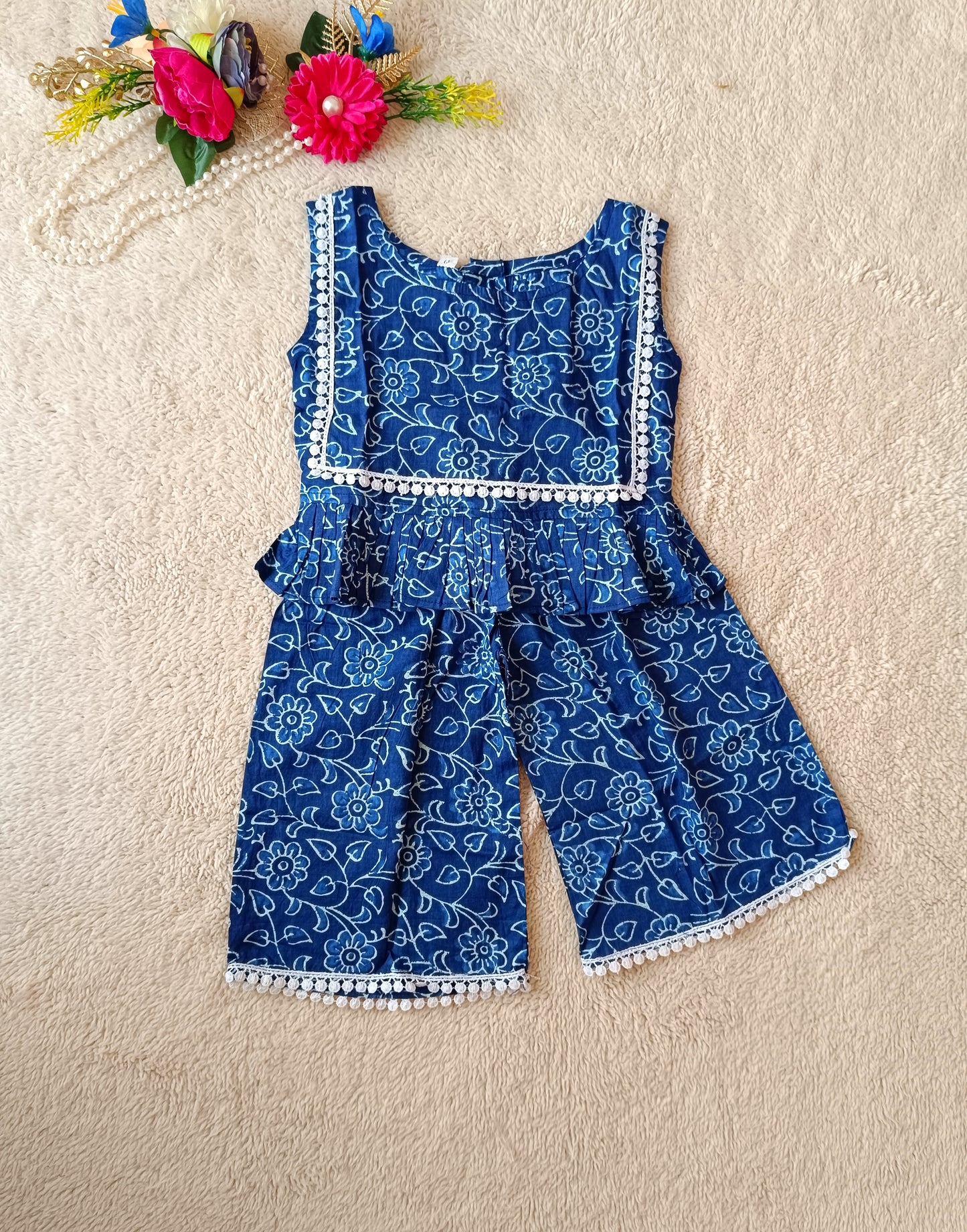 Indigo Blue Discharge printed Girls Co-ord Set