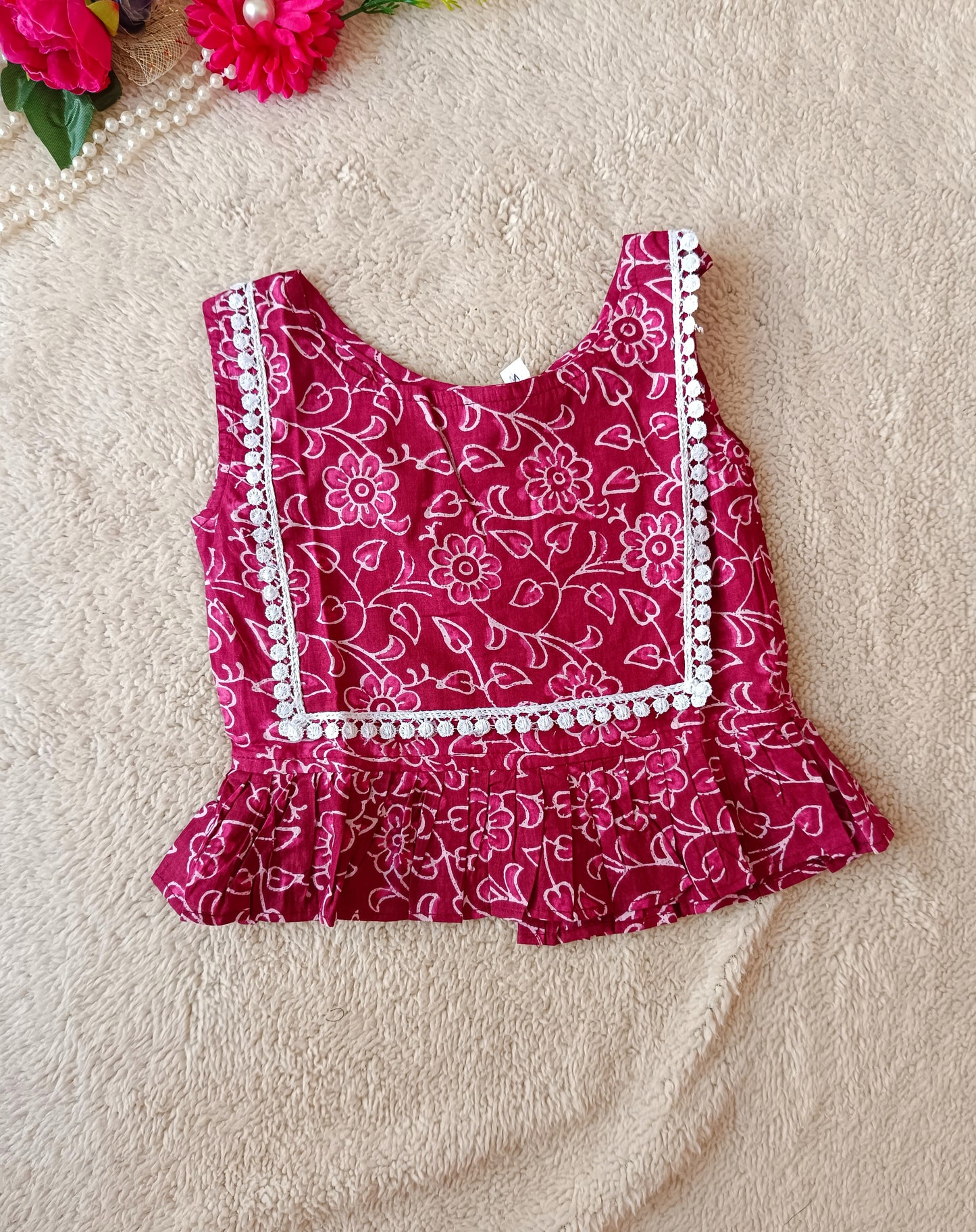Wine Colour Discharge printed Girls Co-ord Set
