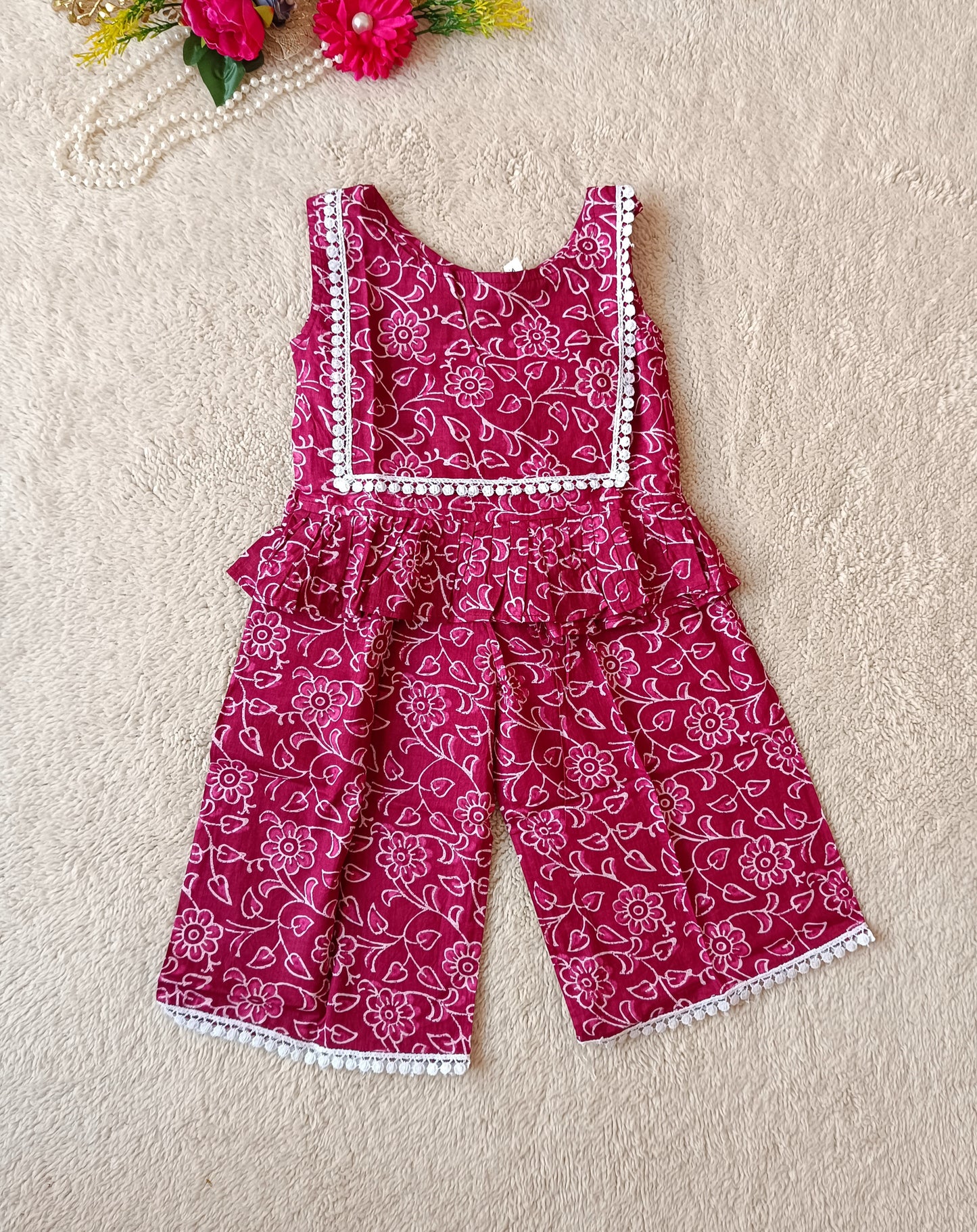 Wine Colour Discharge printed Girls Co-ord Set
