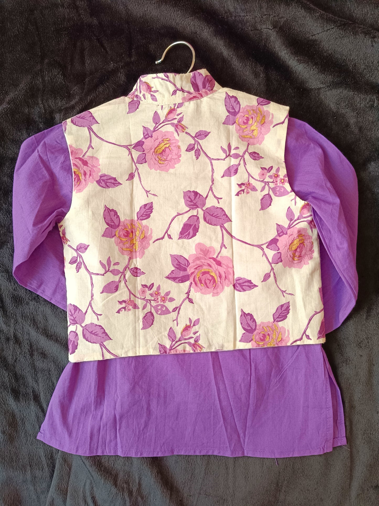 Lavender rose print kurta Pyjama with jacket