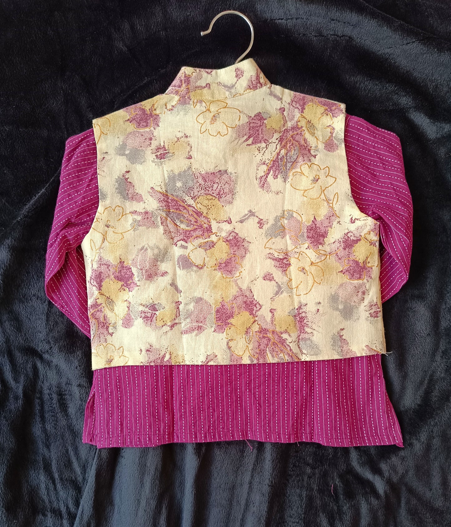 Abstract cream/Purple print Jacket with Kurta -Pyjama