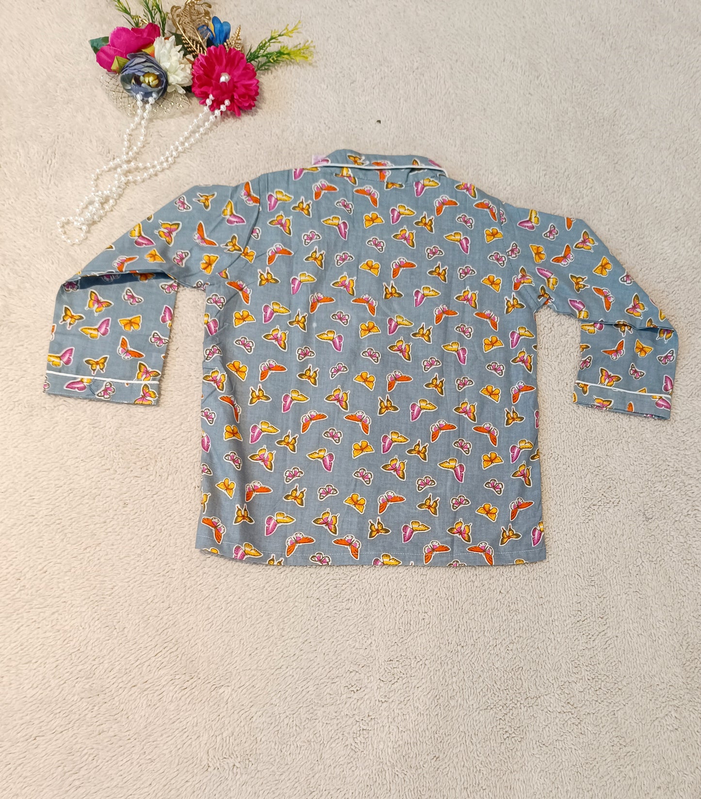 Butterfly Print Grey Colour Night Suit