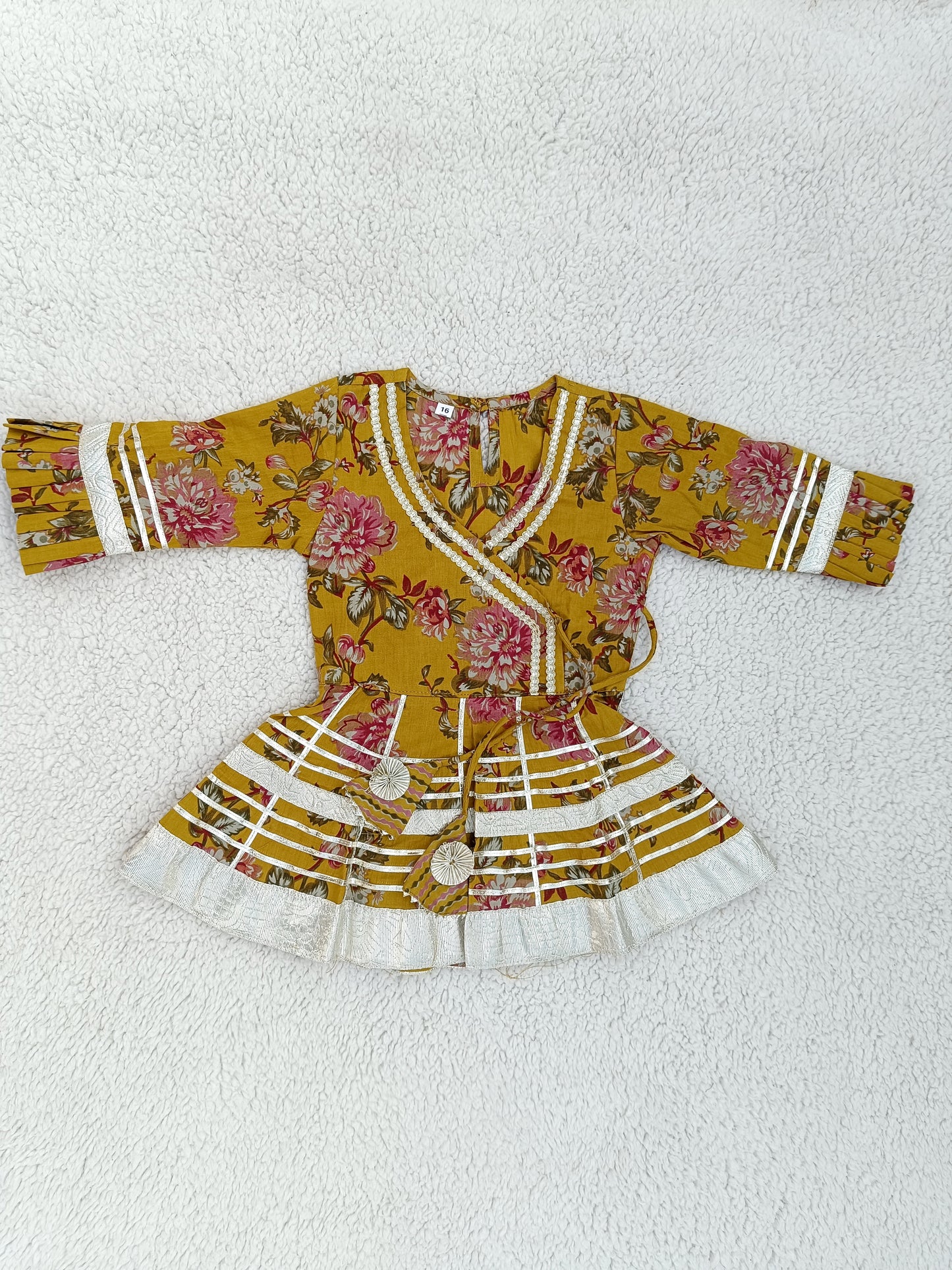 Mustard Floral Printed Girls Flare Suit Set