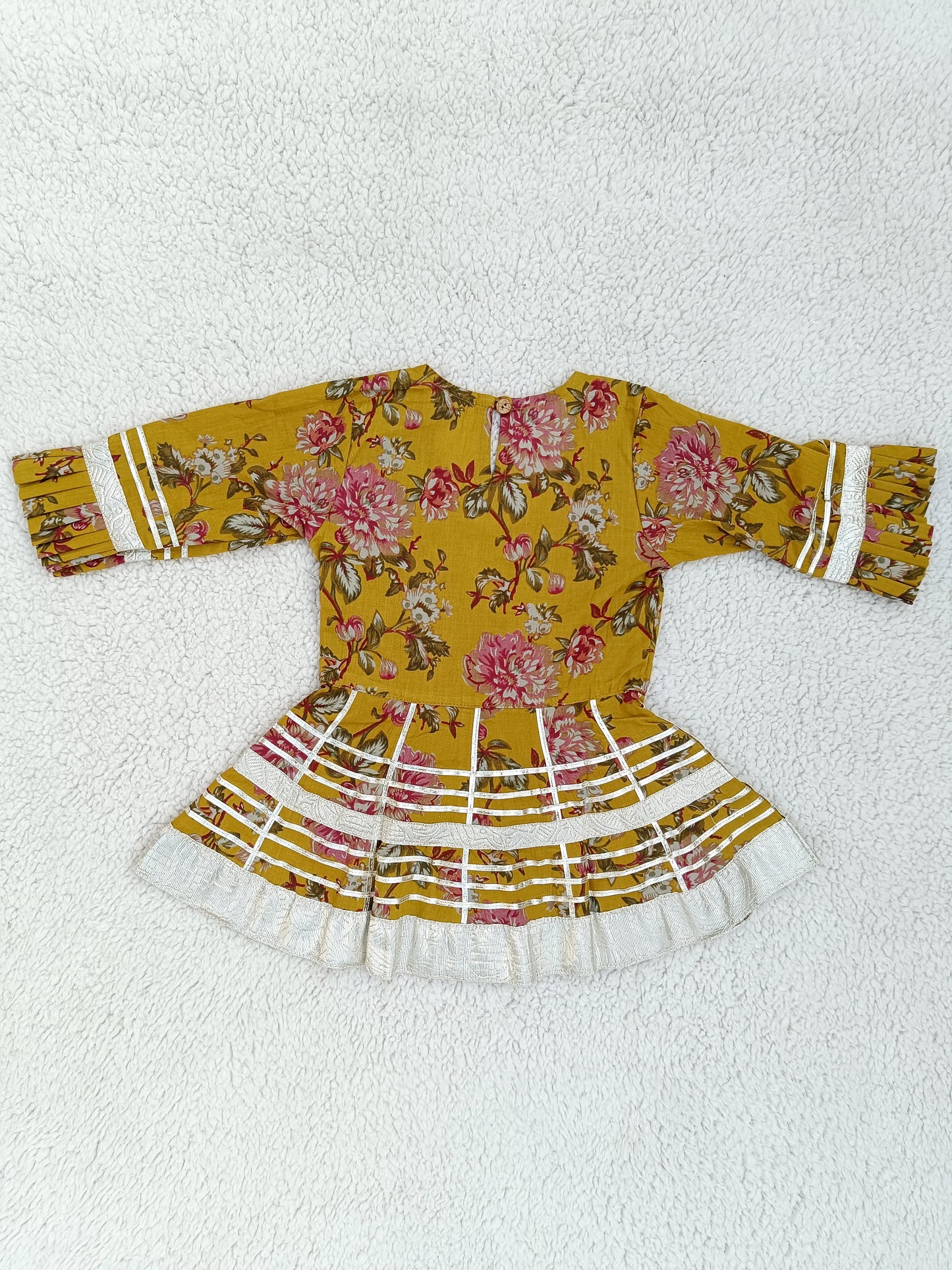 Mustard Floral Printed Girls Flare Suit Set