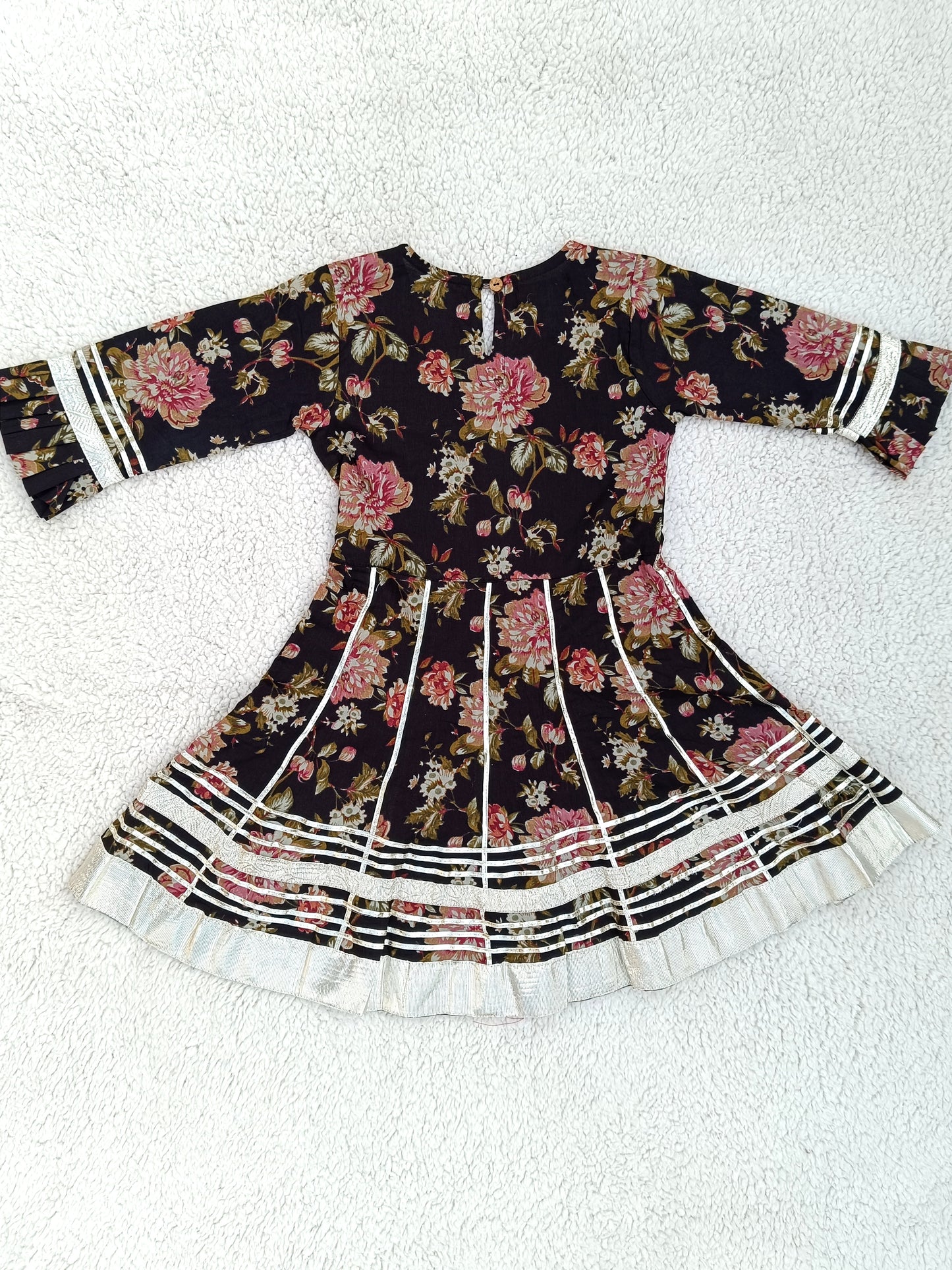 Black Floral Printed Girls Flare Suit Set