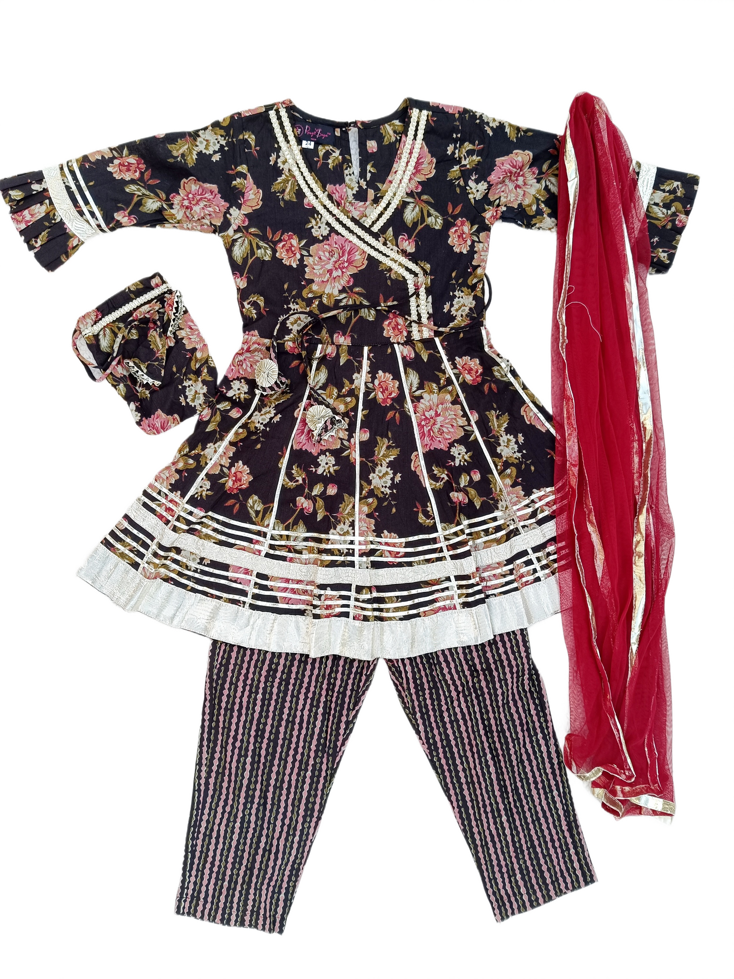 Ethanic Floral Printed Girls Flare Suit Set