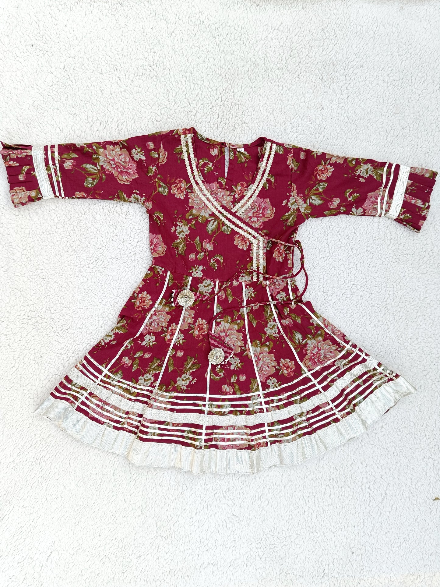 Maroon Floral Printed Girls Flare Suit Set