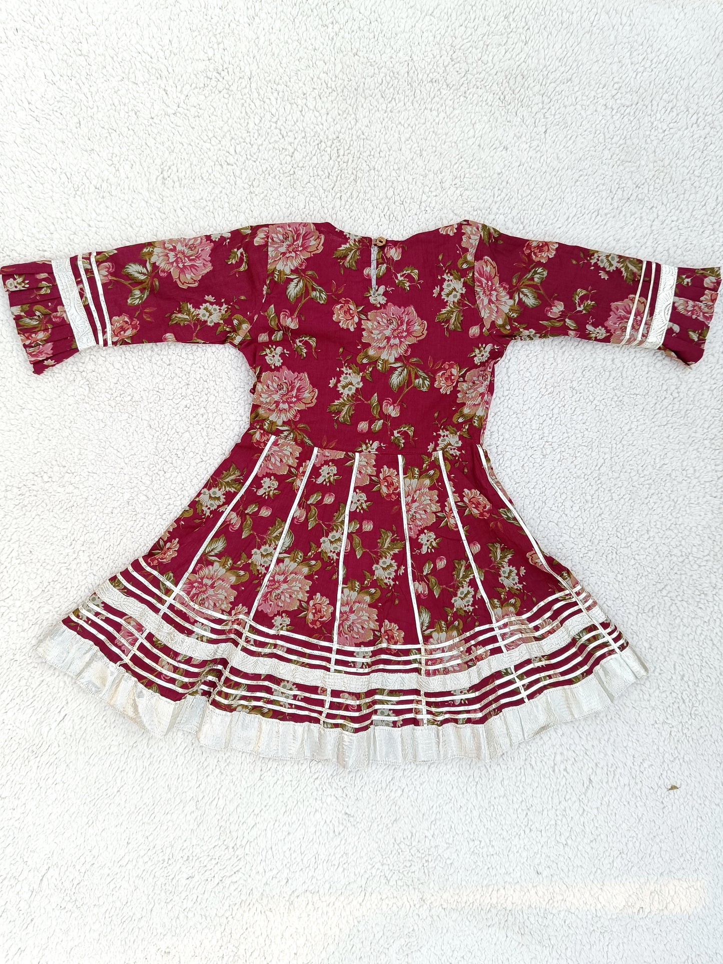 Maroon Floral Printed Girls Flare Suit Set