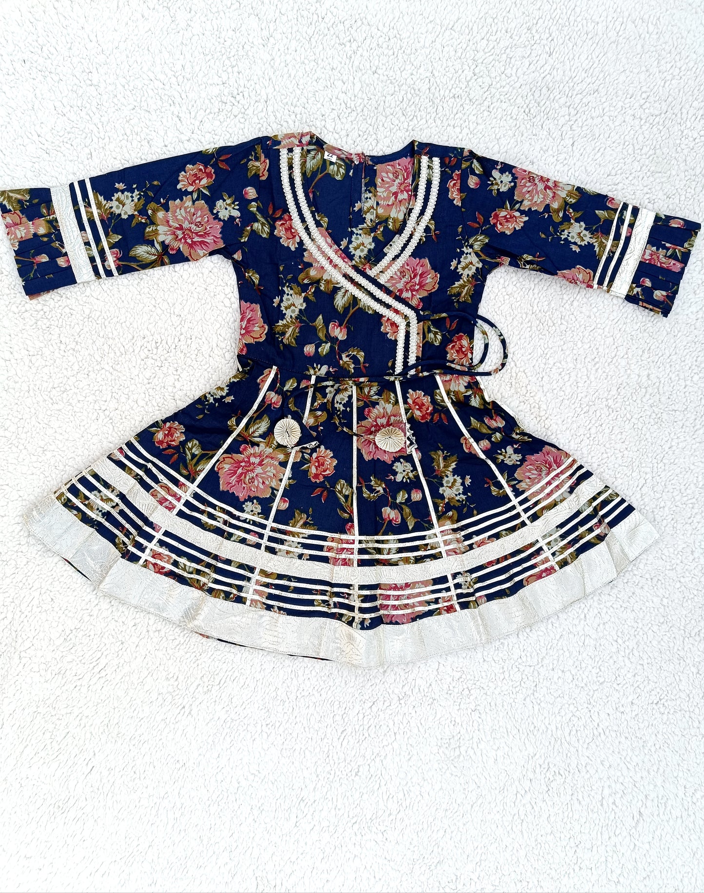 Blue Floral Printed Girls Flare Suit Set