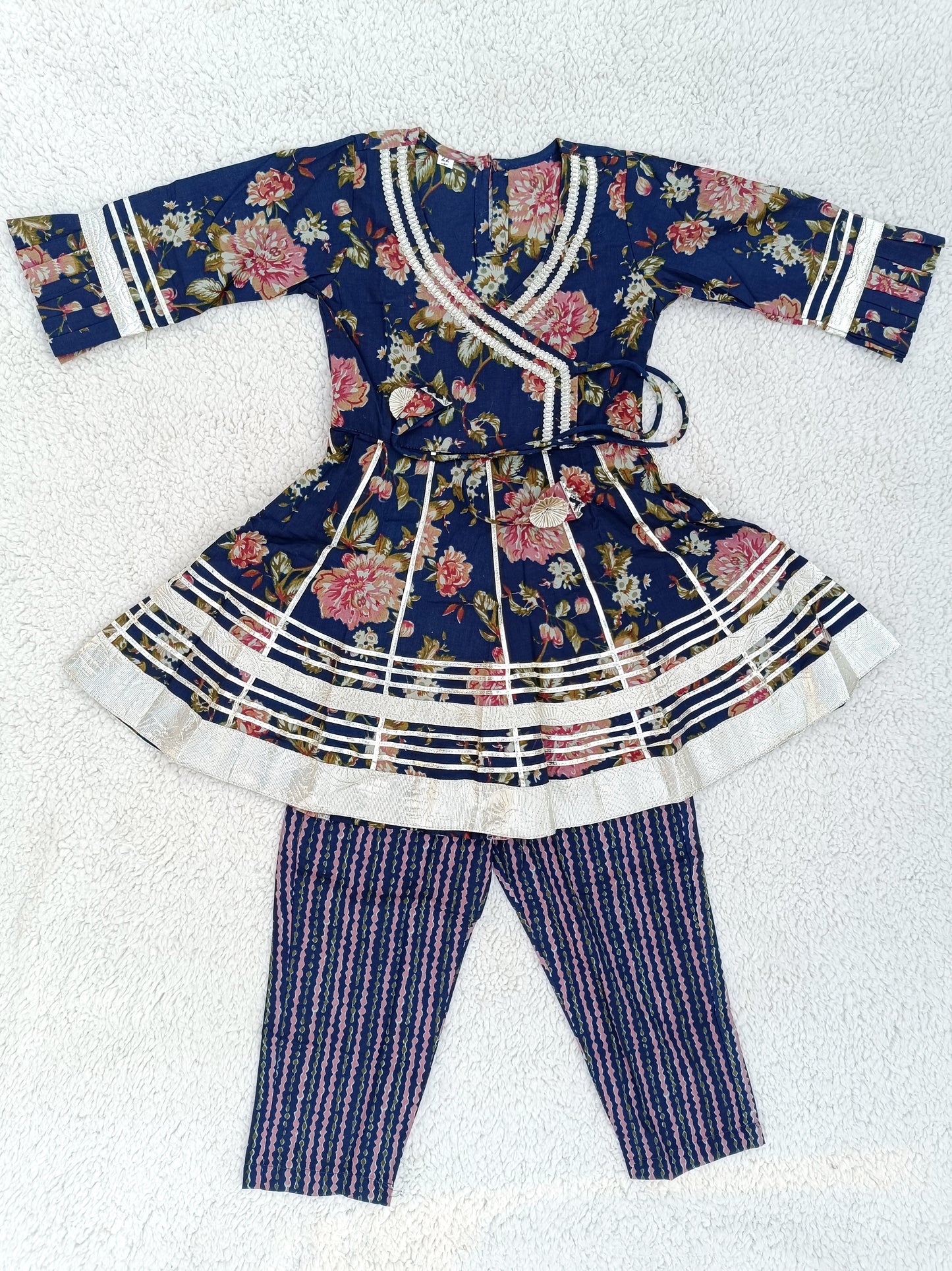 Blue Floral Printed Girls Flare Suit Set