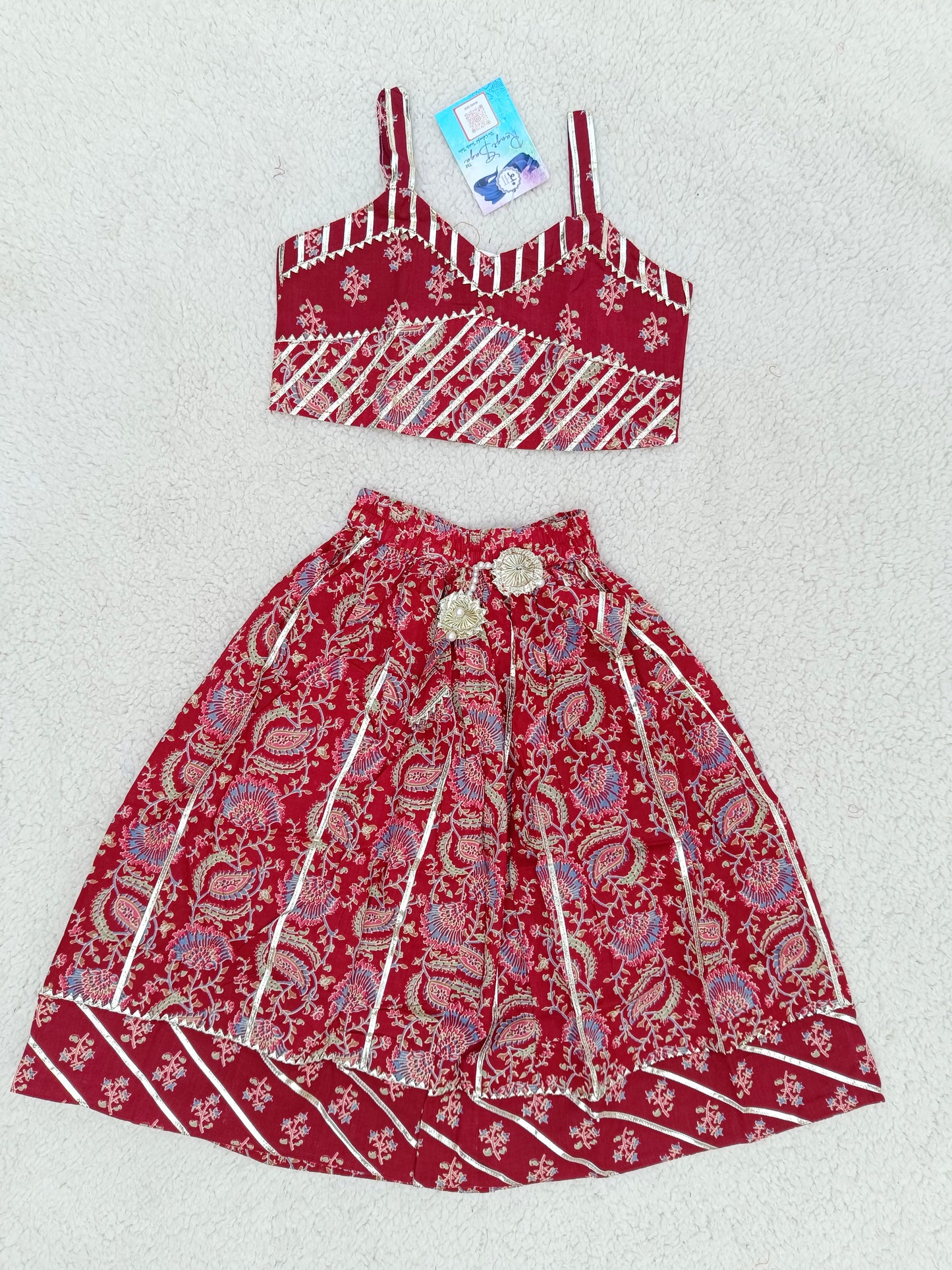 Block Print Maroon Colour lehenga Choli