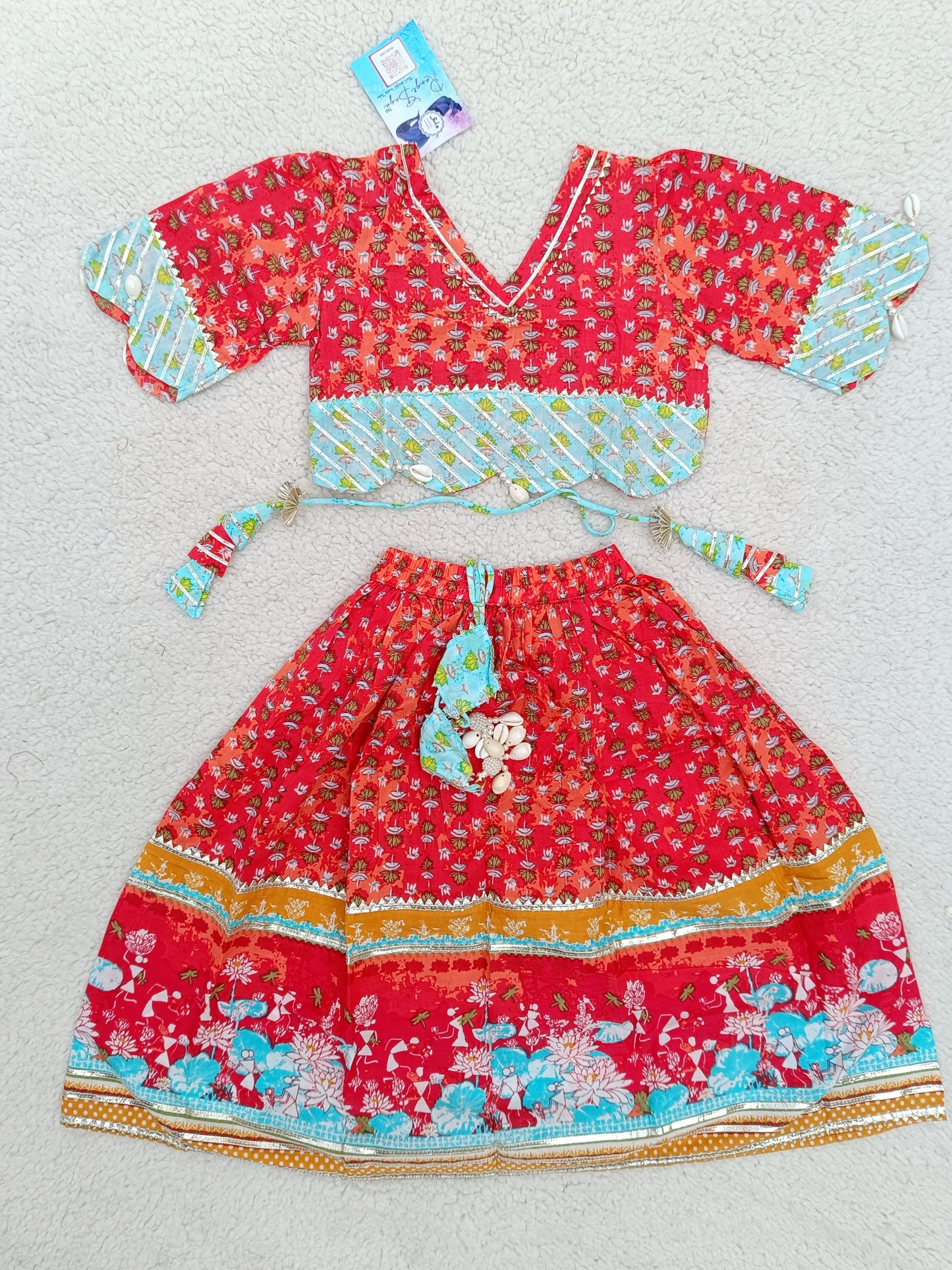 Flower Print kaudi Red colour Lehenga Choli