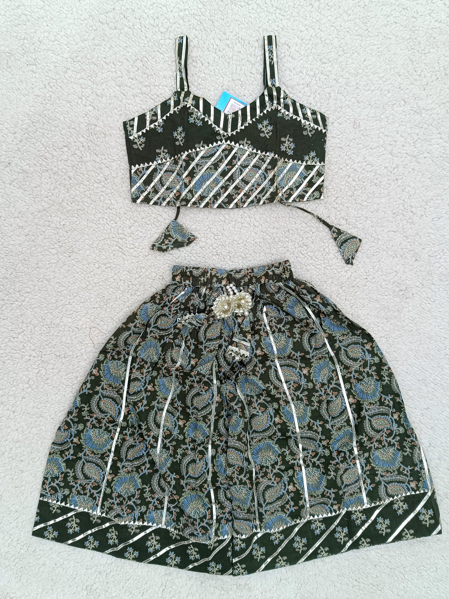 Block Print Heena Green Colour lehenga Choli