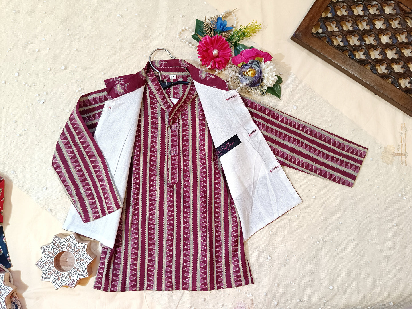 Plum Foil print Jacket with Kurta Pyjama