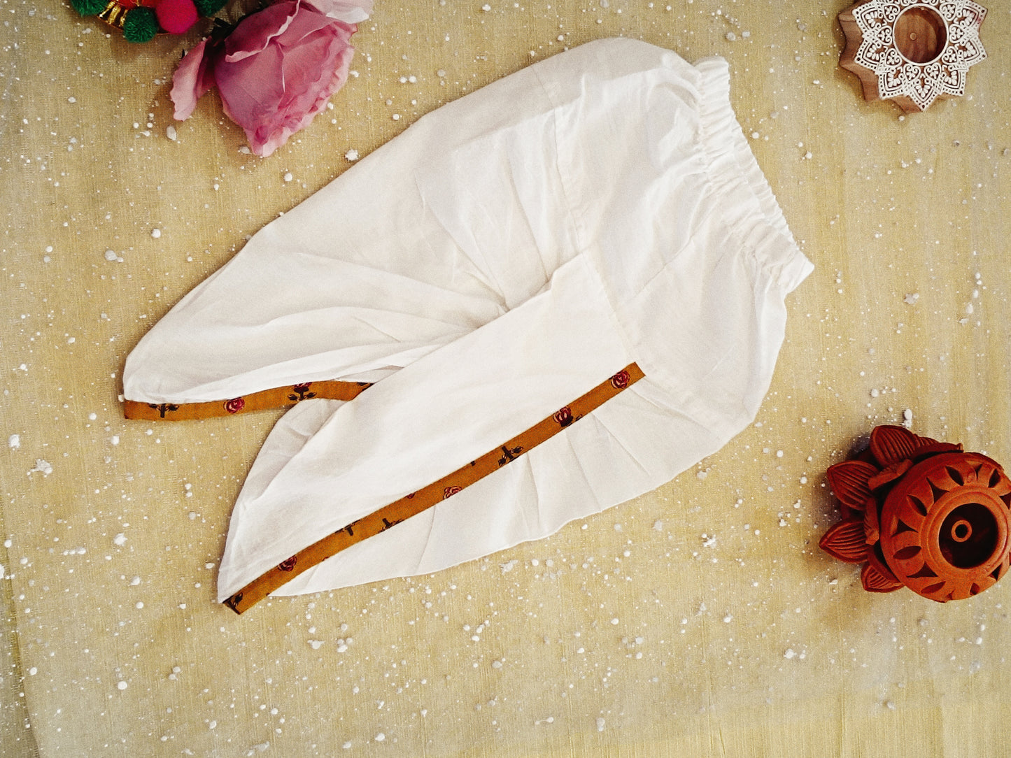 Mustard block printed Jacket with Kurta -Dhoti