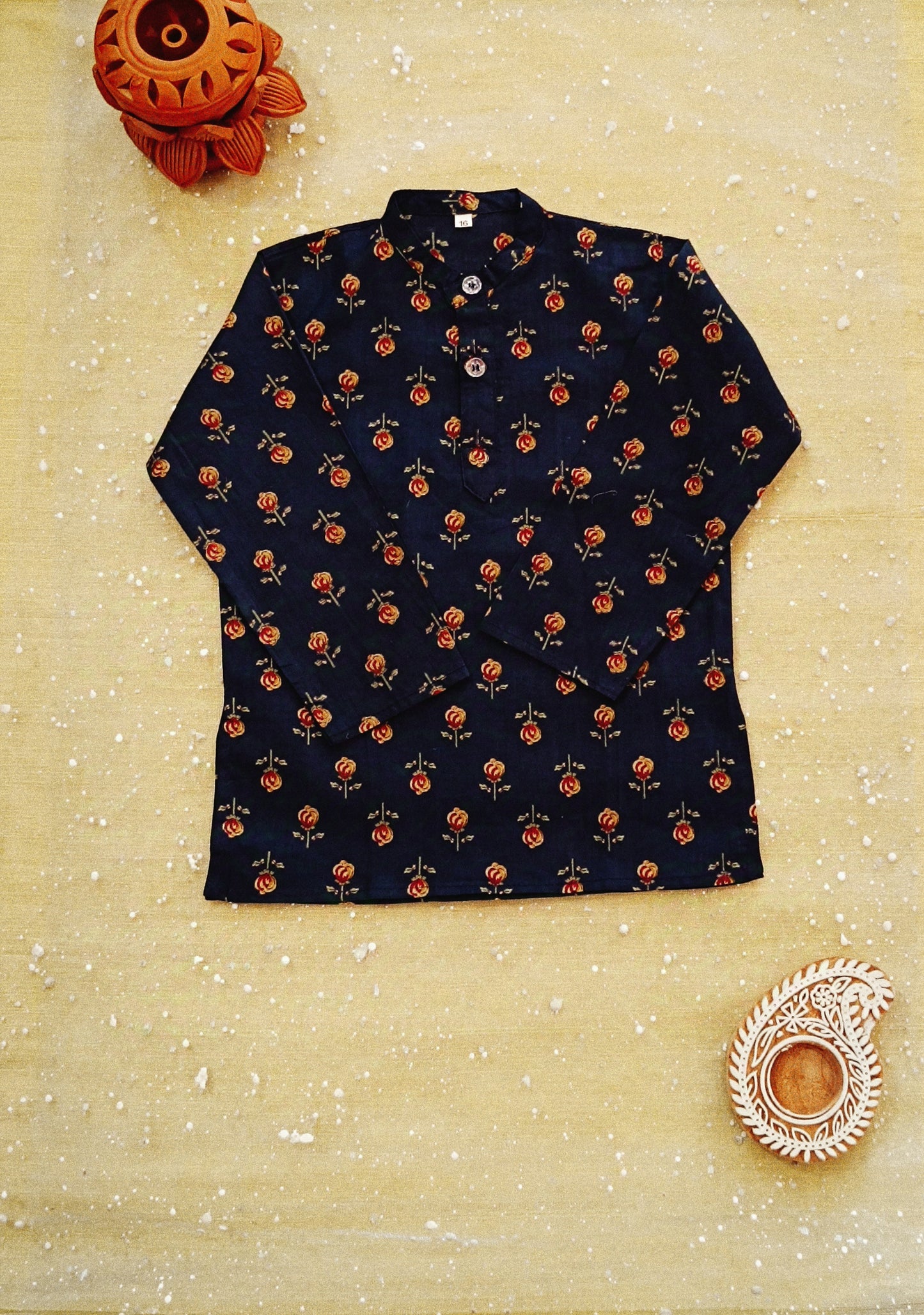 Green block printed Jacket with Kurta -Dhoti