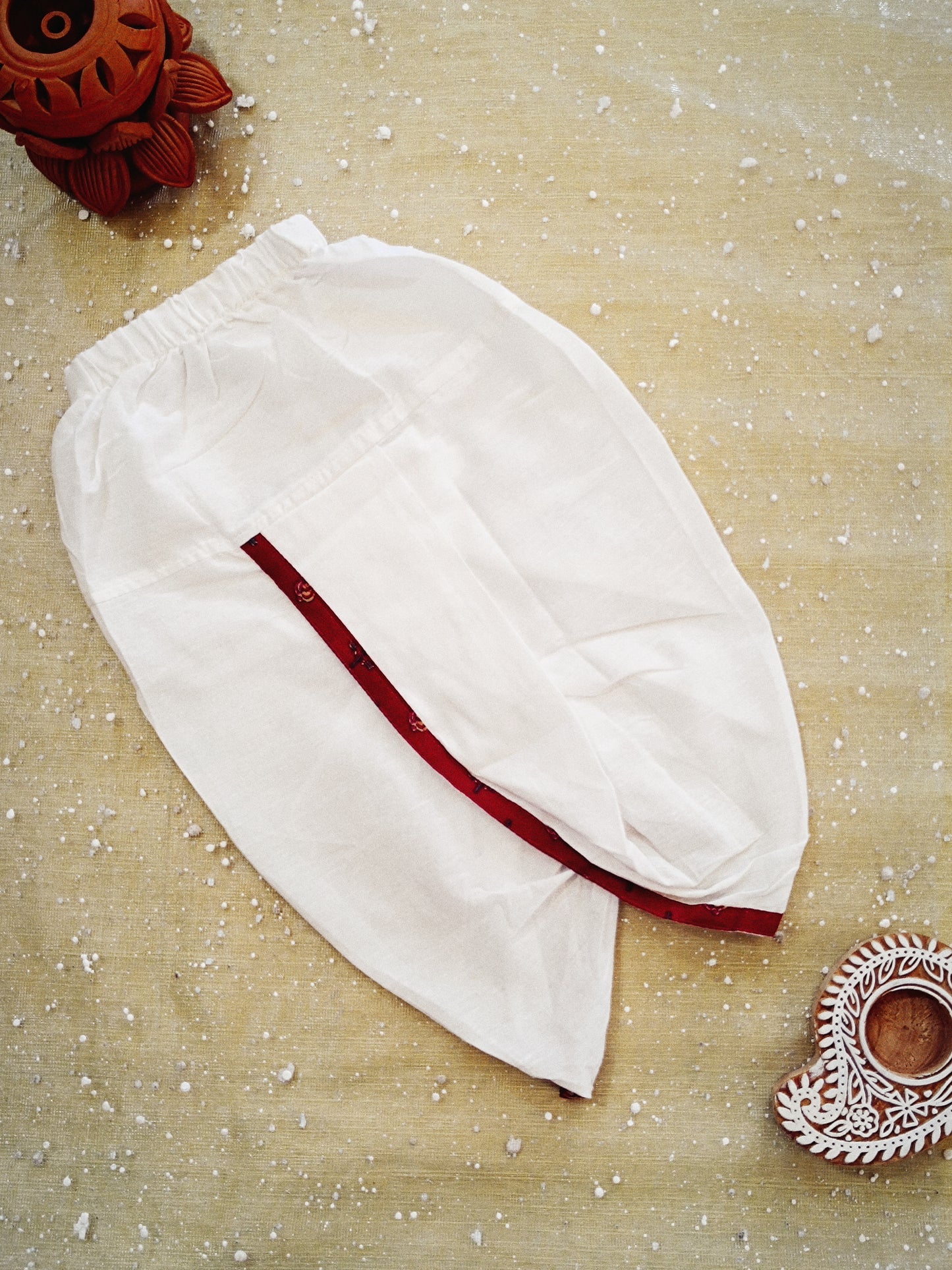 Maroon block printed Jacket with Kurta -Dhoti