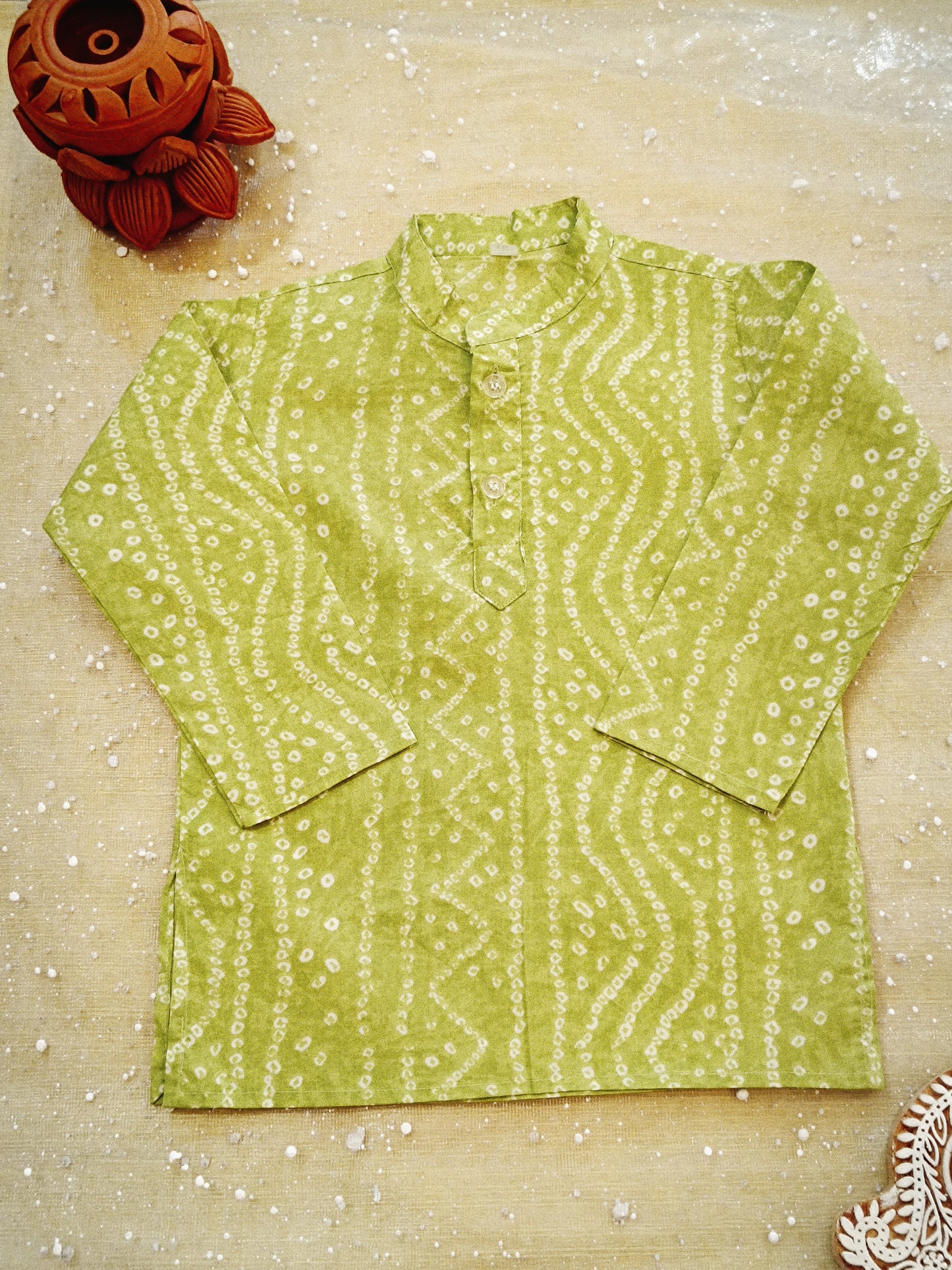 Parrot Green Tie and Dye Jacket with Bandhej Kurta -Pyjama