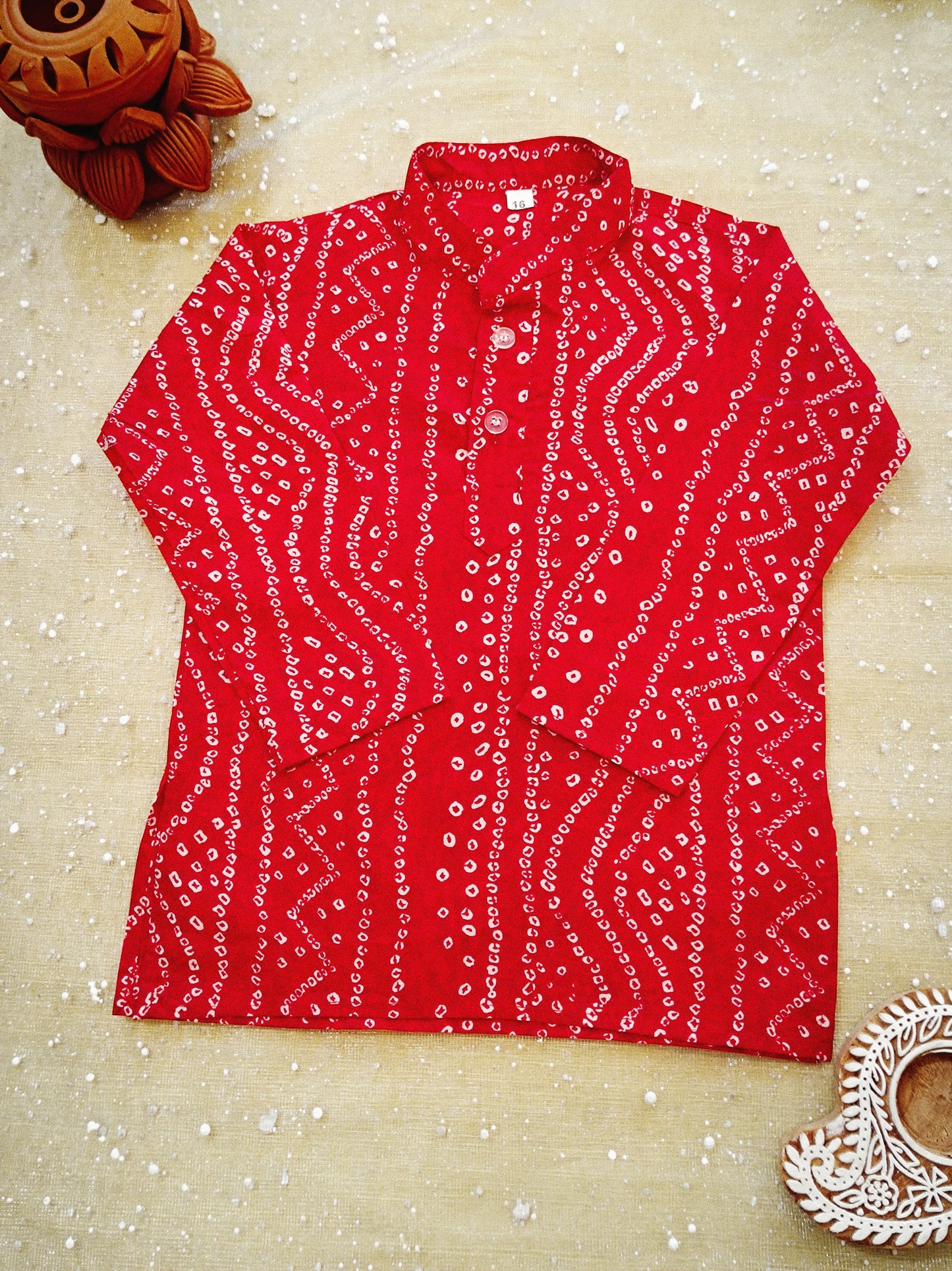 Red Tie and Dye Jacket with Bandhej Kurta-Pyjama