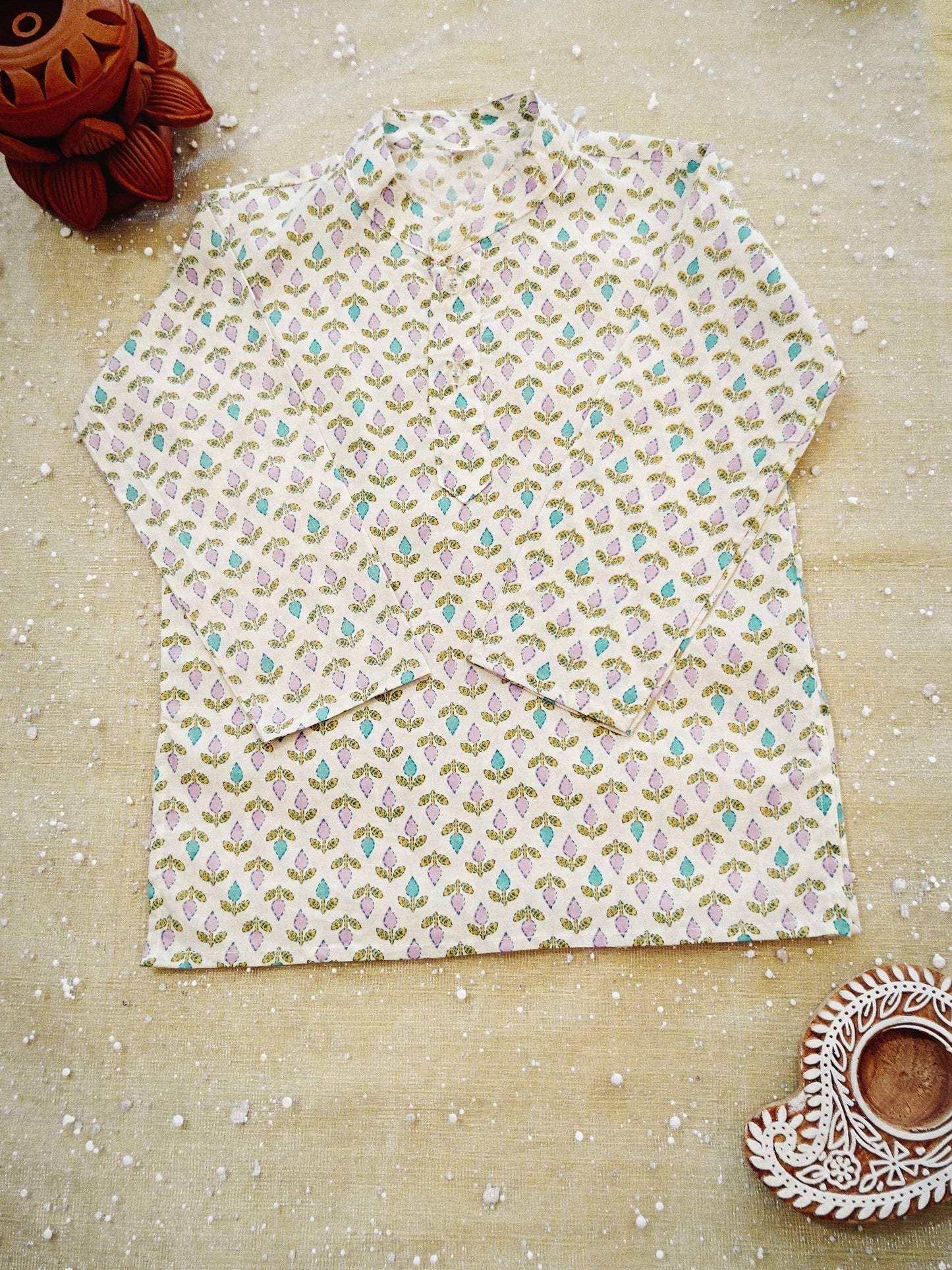 Sky Blue Paisley Print Jacket With Kurta -Pyjama