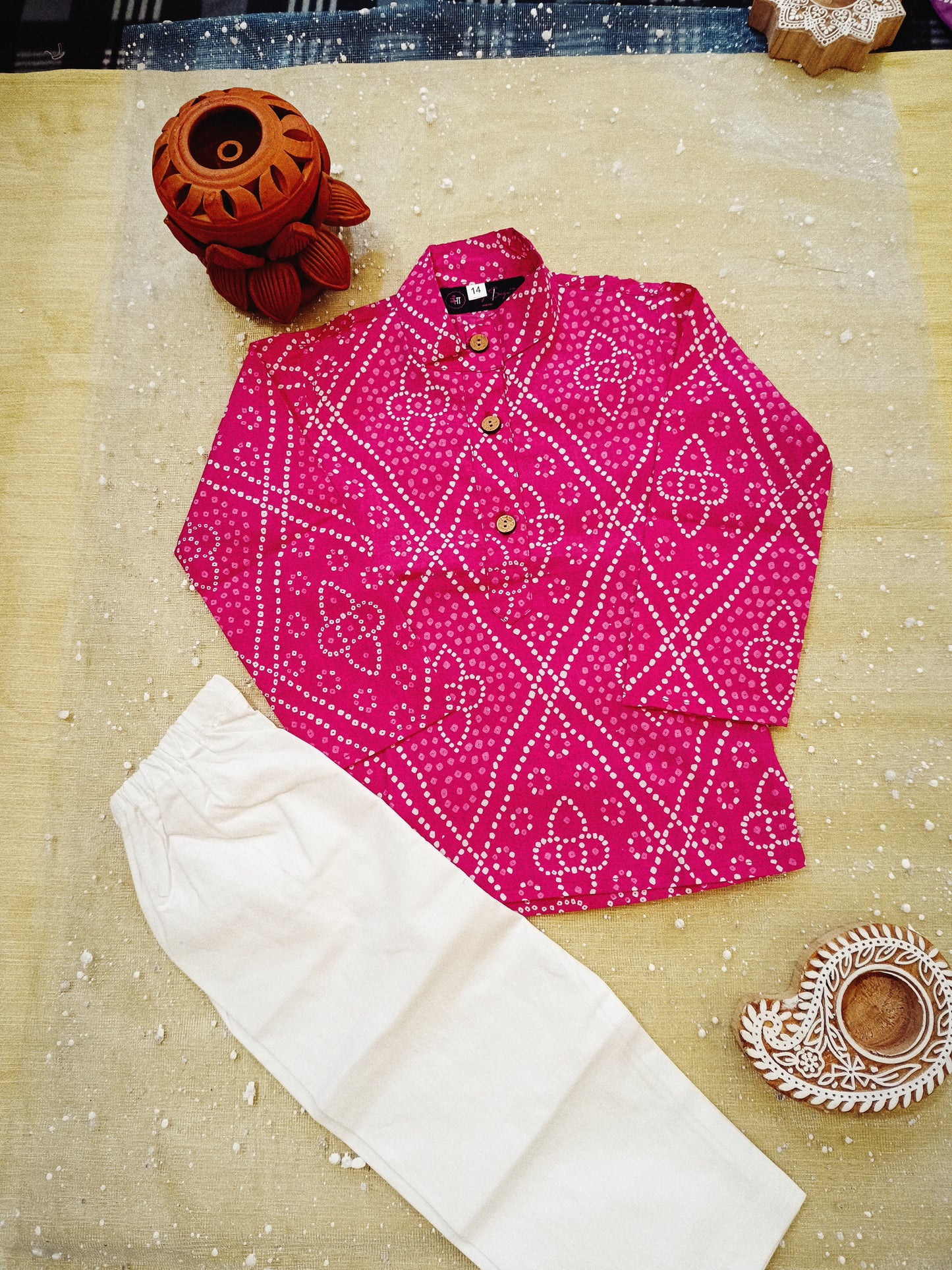 Pink Bandhej Tie and dye Kurta -Pyjama