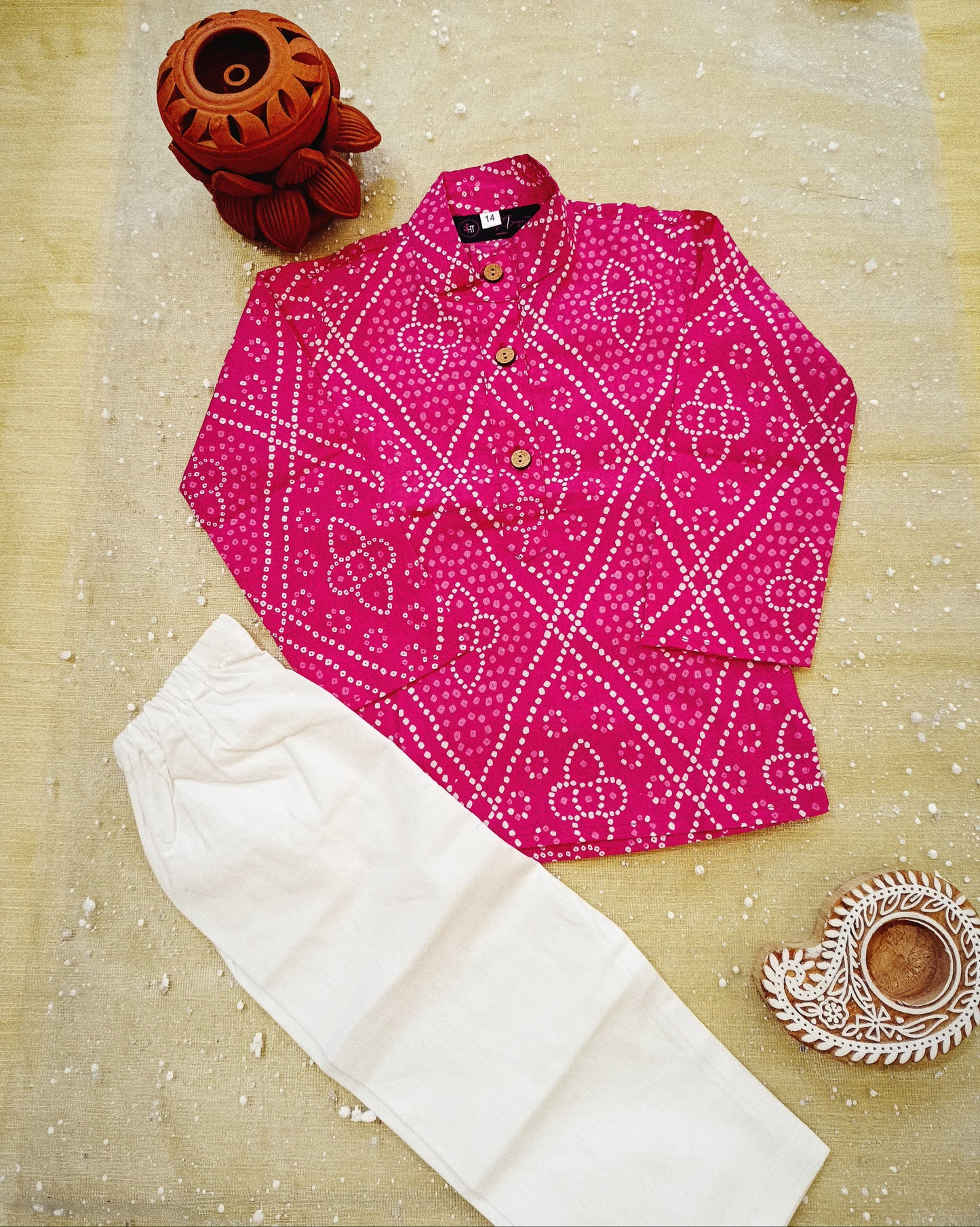 Pink Bandhej Tie and dye Kurta -Pyjama