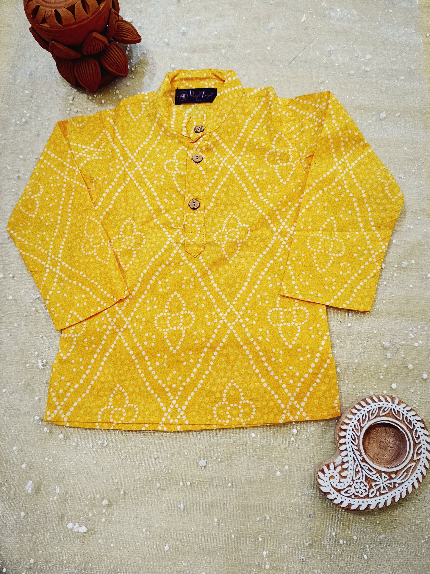 Yellow Bandhej Tie and dye Kurta -Pyjama